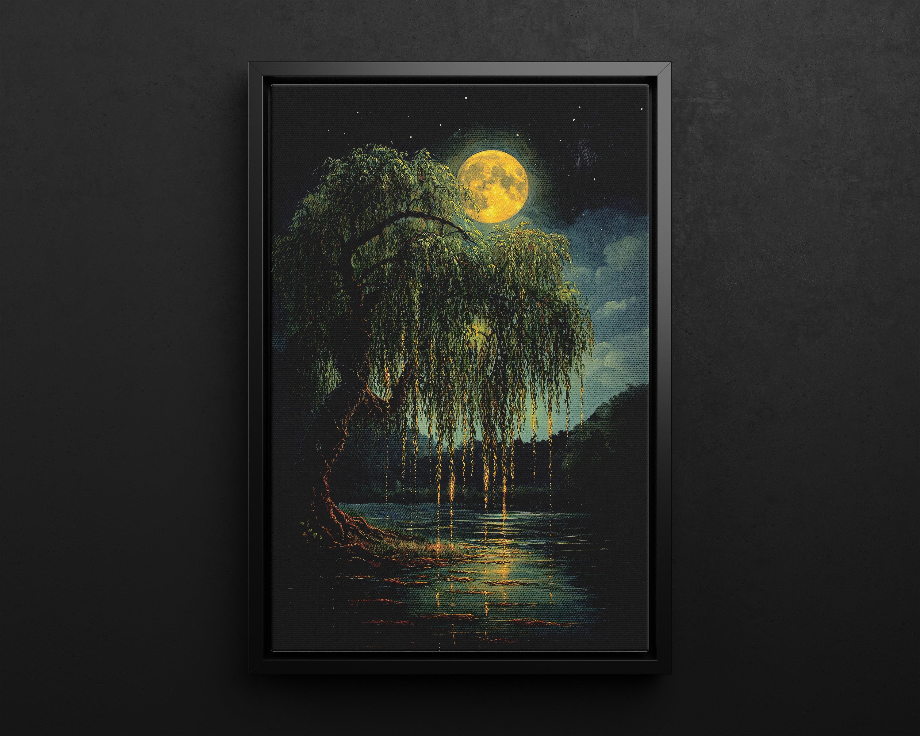 Framed Canvas - Moonlit Willow Glow