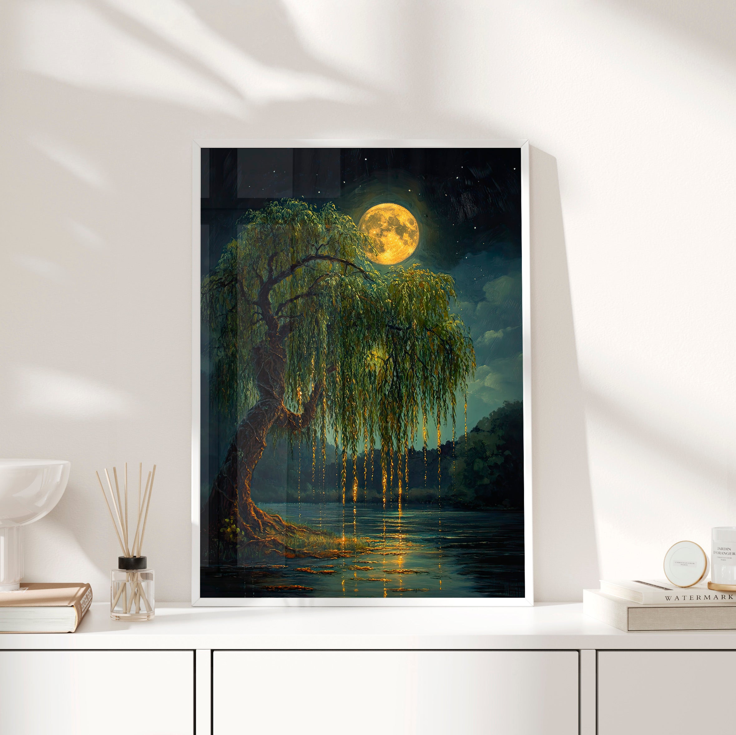 Framed Paper Print - Moonlit Willow Glow
