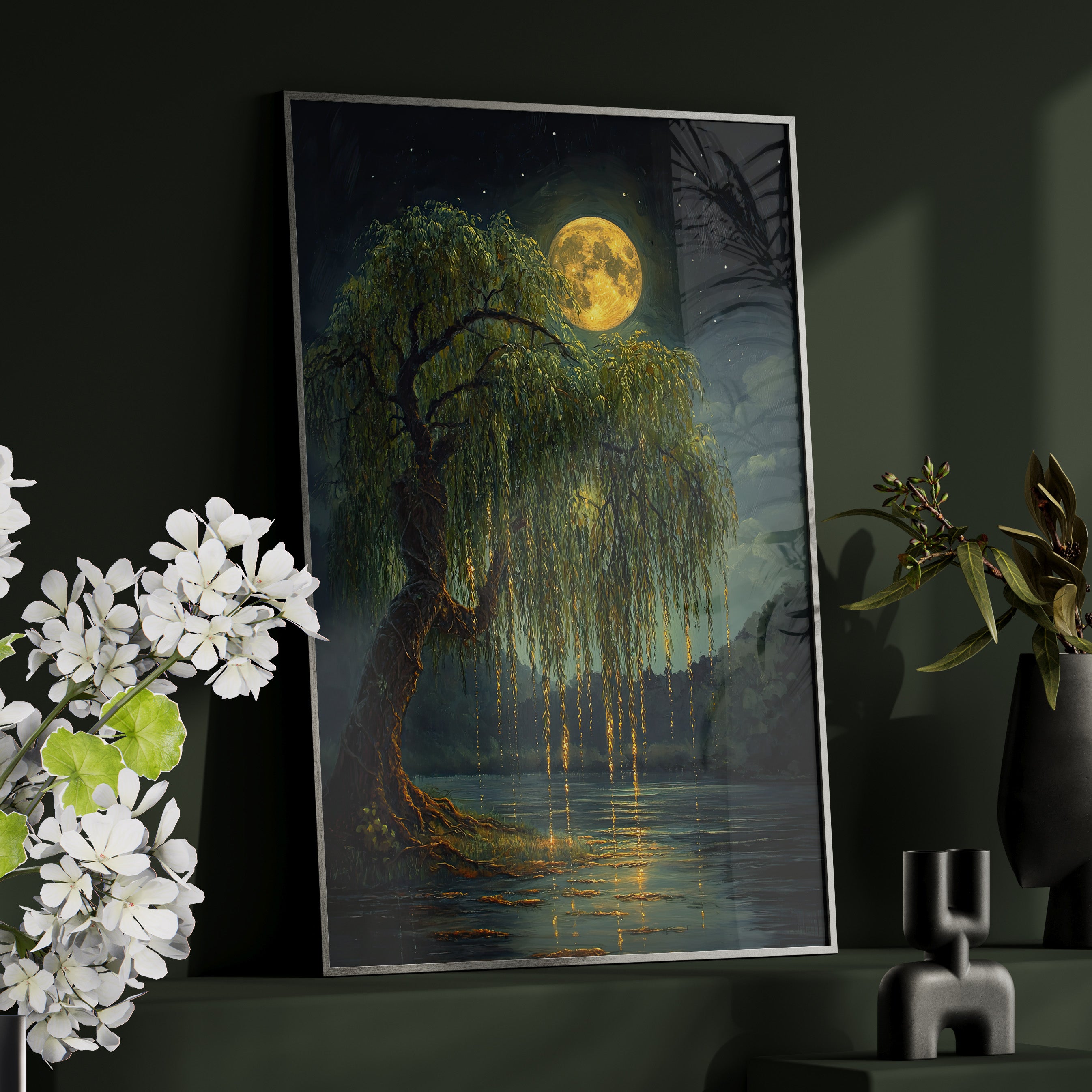 Framed Paper Print - Moonlit Willow Glow