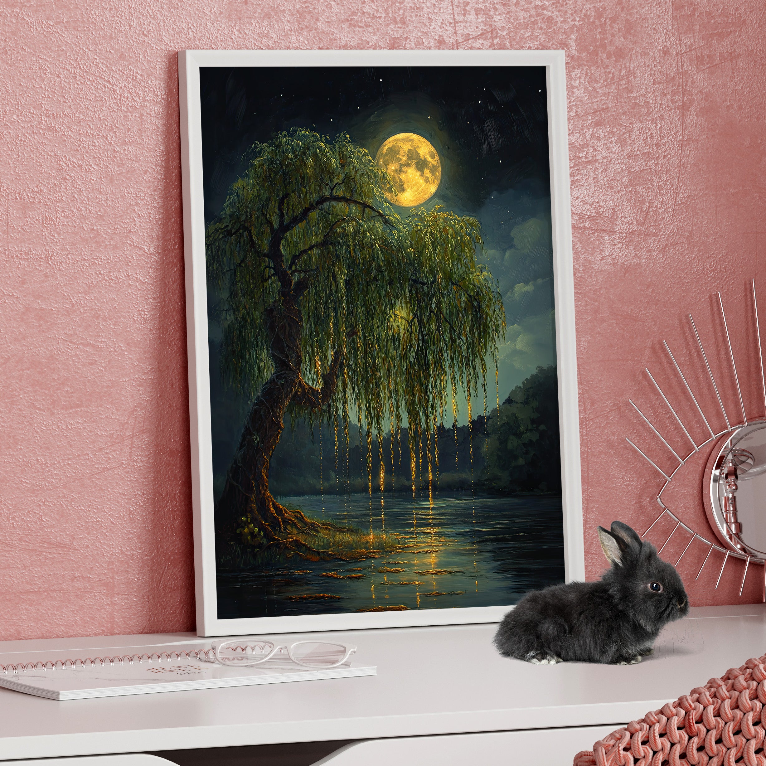 Framed Paper Print - Moonlit Willow Glow