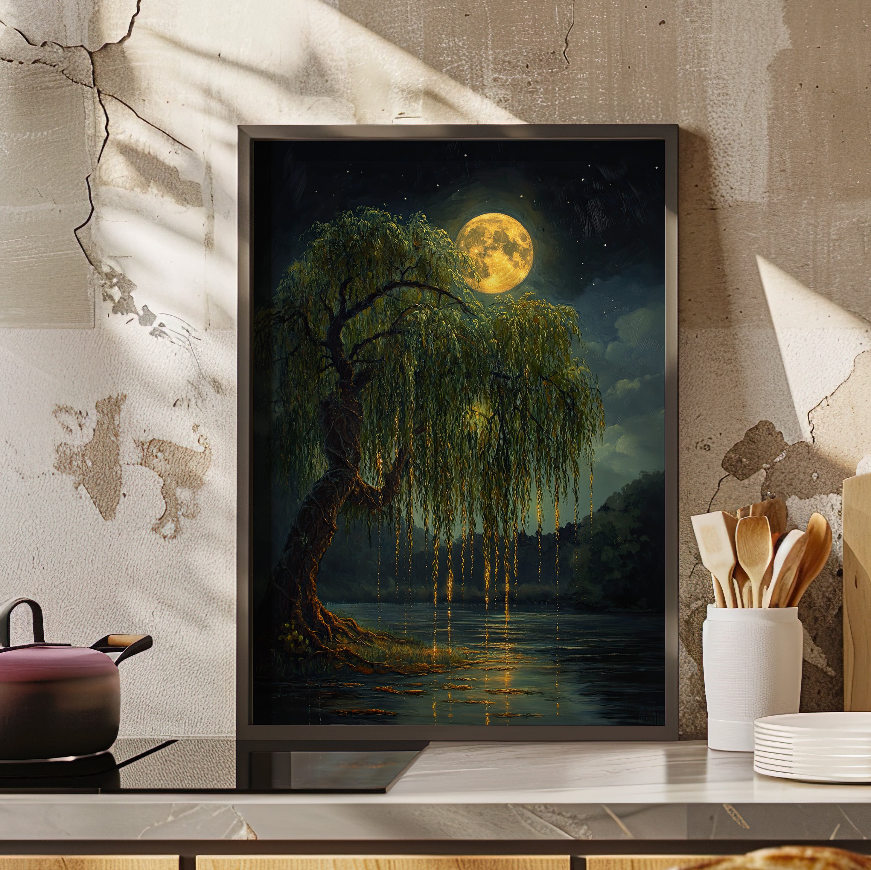 Framed Paper Print - Moonlit Willow Glow