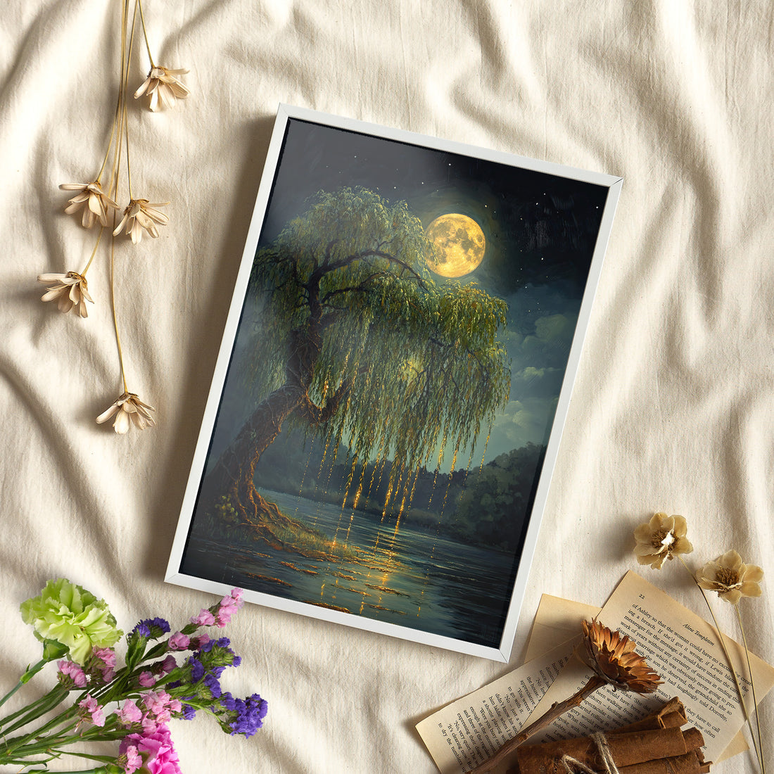 Framed Paper Print - Moonlit Willow Glow