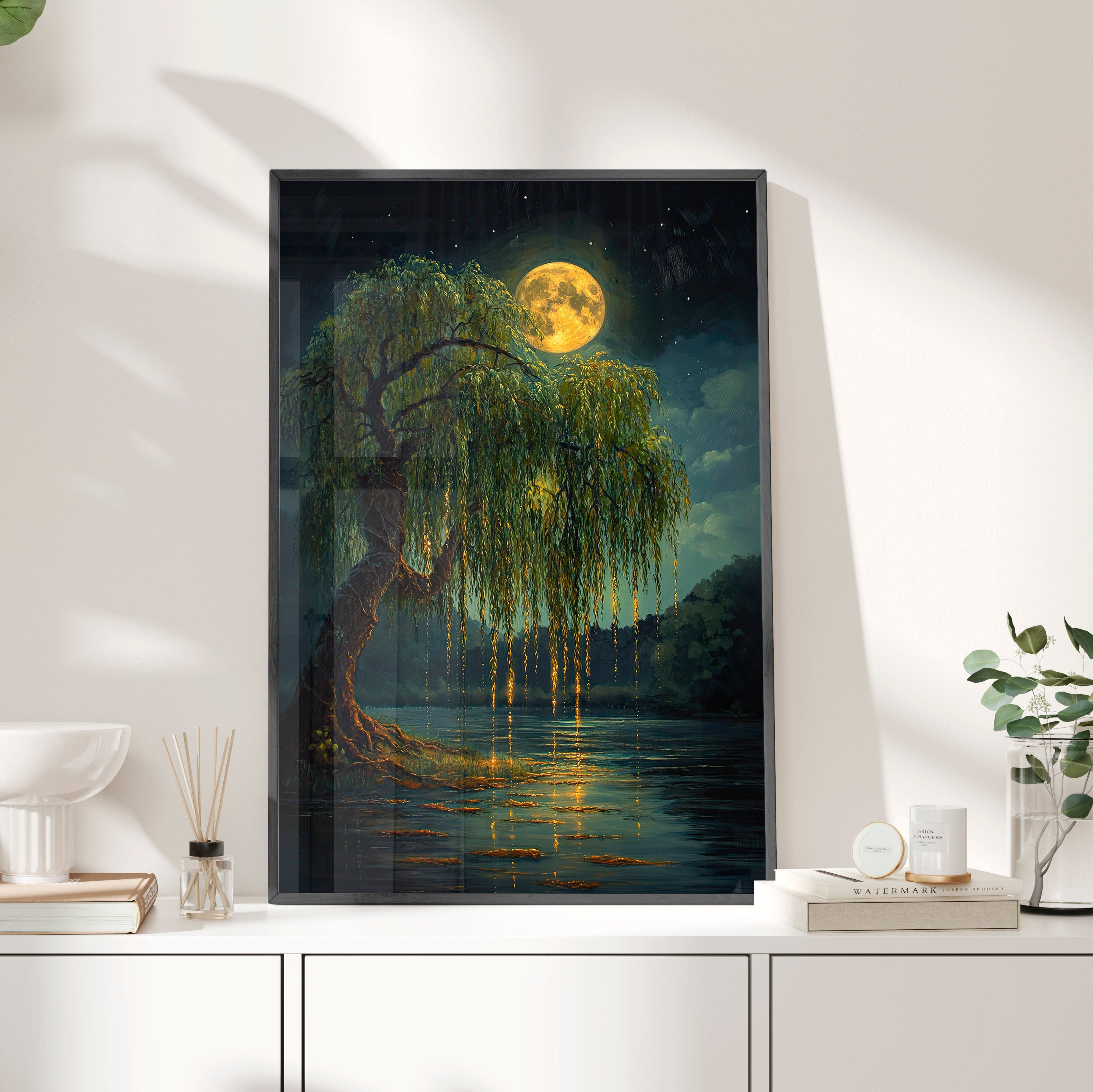 Framed Paper Print - Moonlit Willow Glow