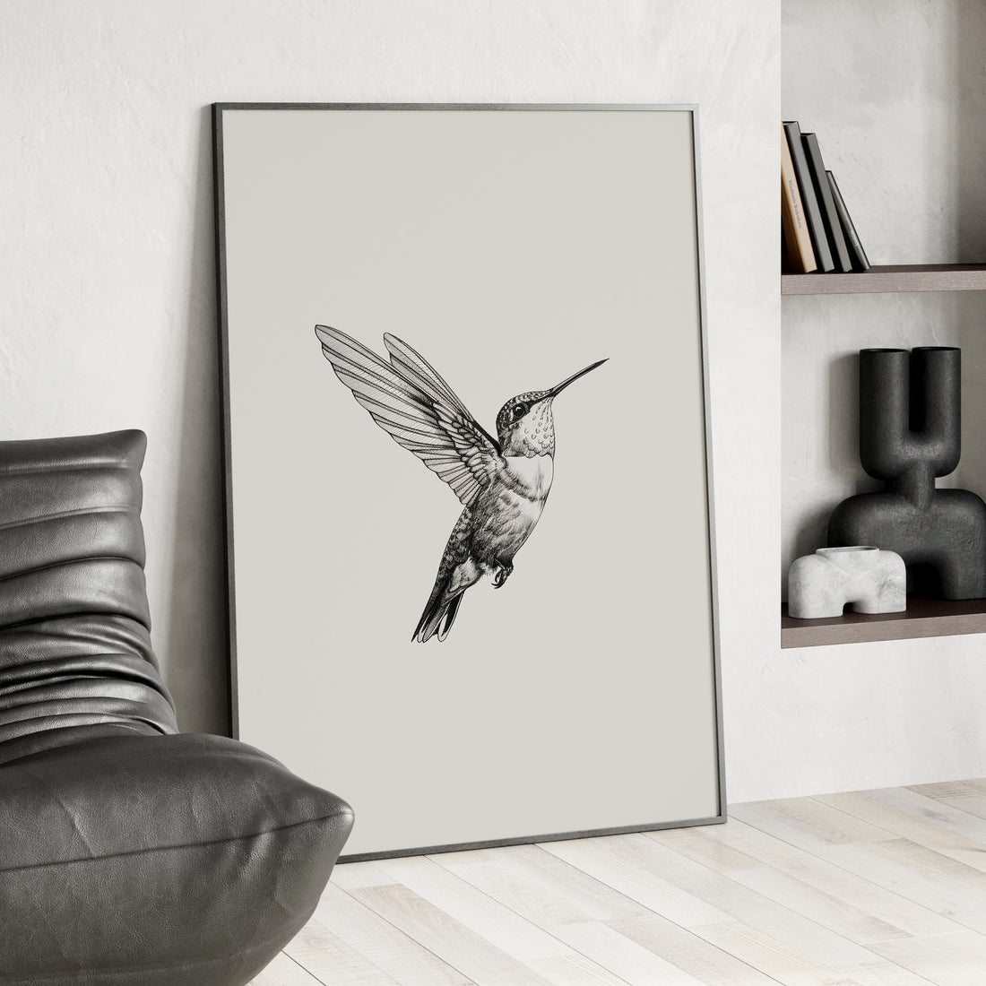 Framed Paper Print - Flying Hummingbird Line Study