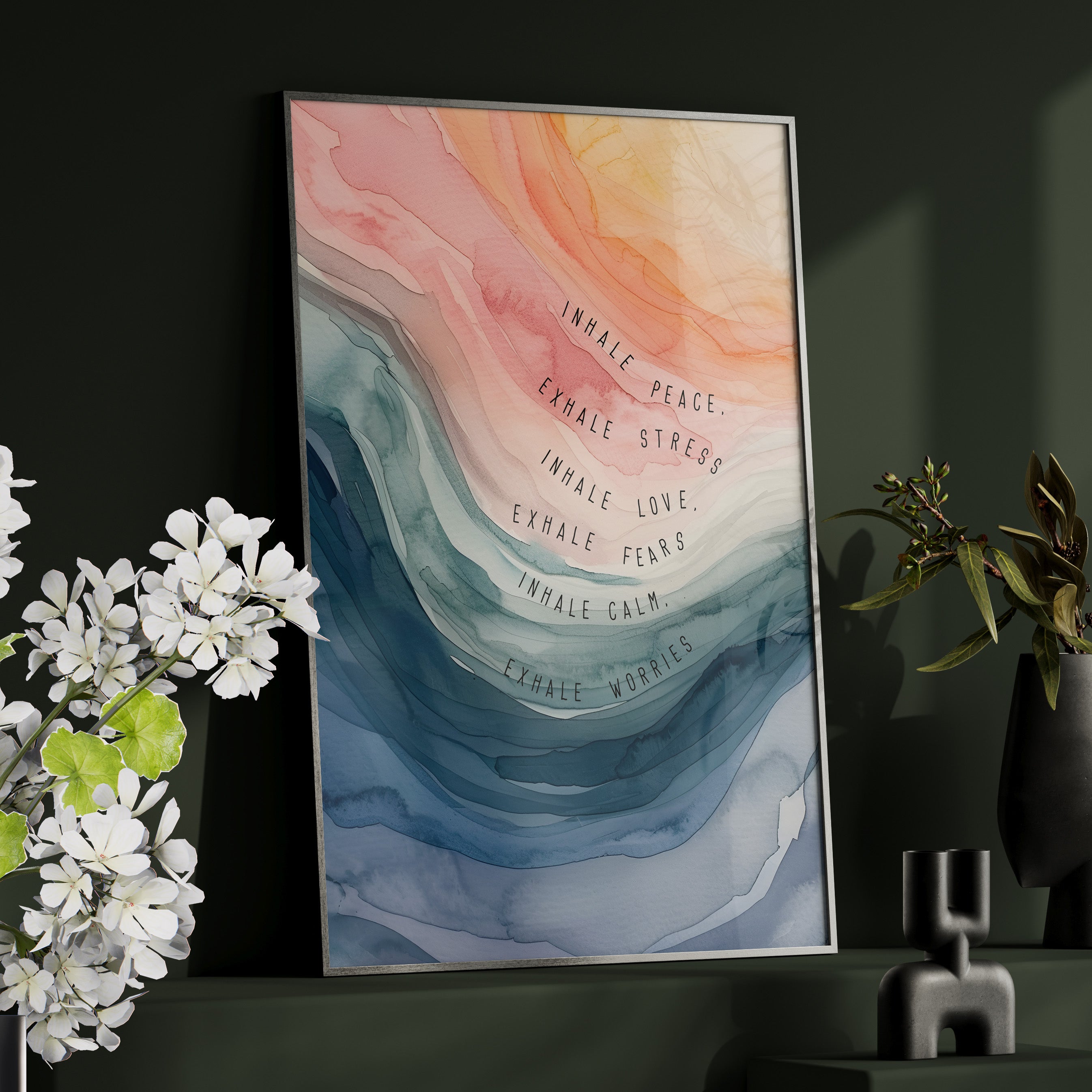 Framed Paper Print - Inhale Exhale Watercolor Calm