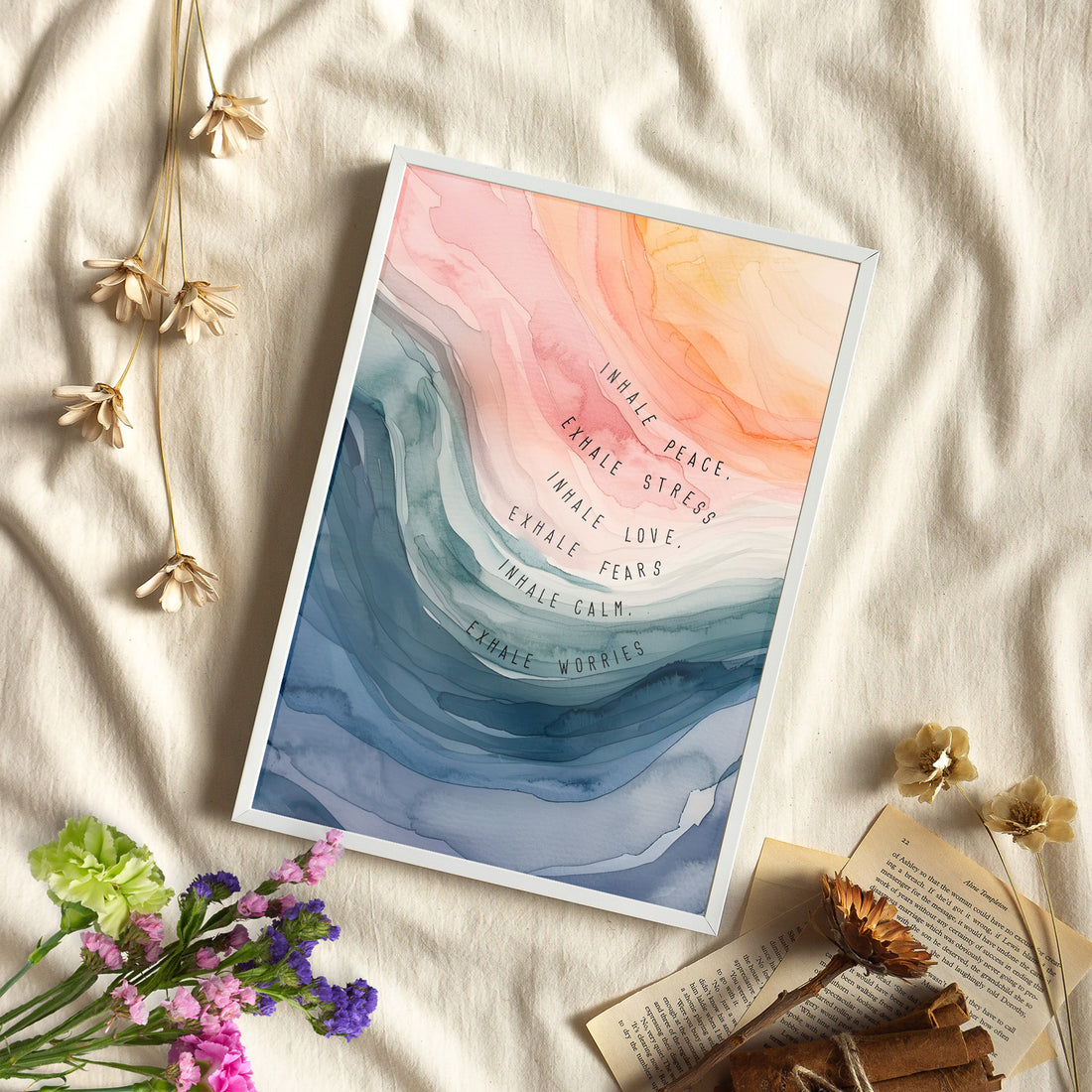 Framed Paper Print - Inhale Exhale Watercolor Calm
