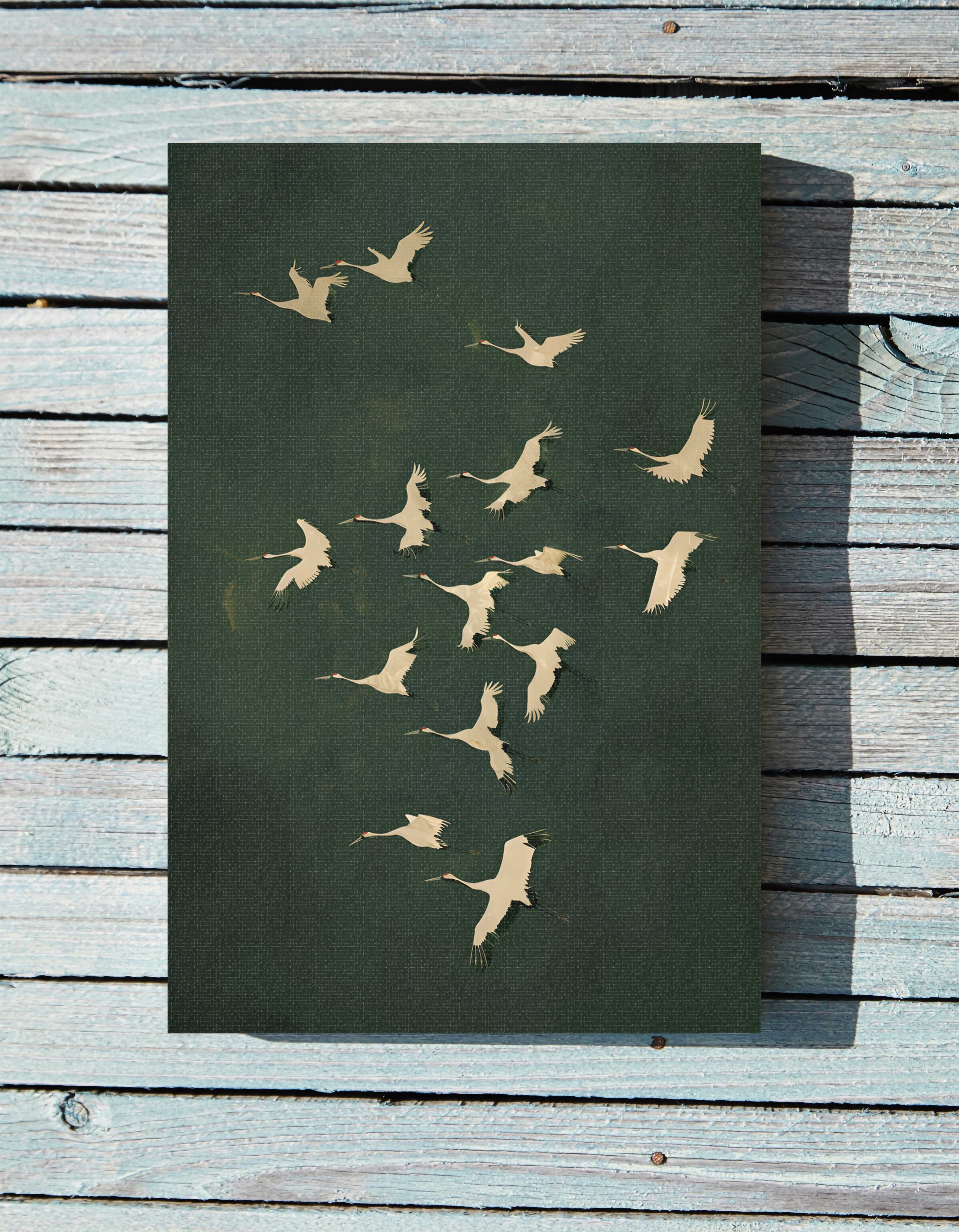 .75" Matte Canvas - Emerald Sky Japanese Cranes