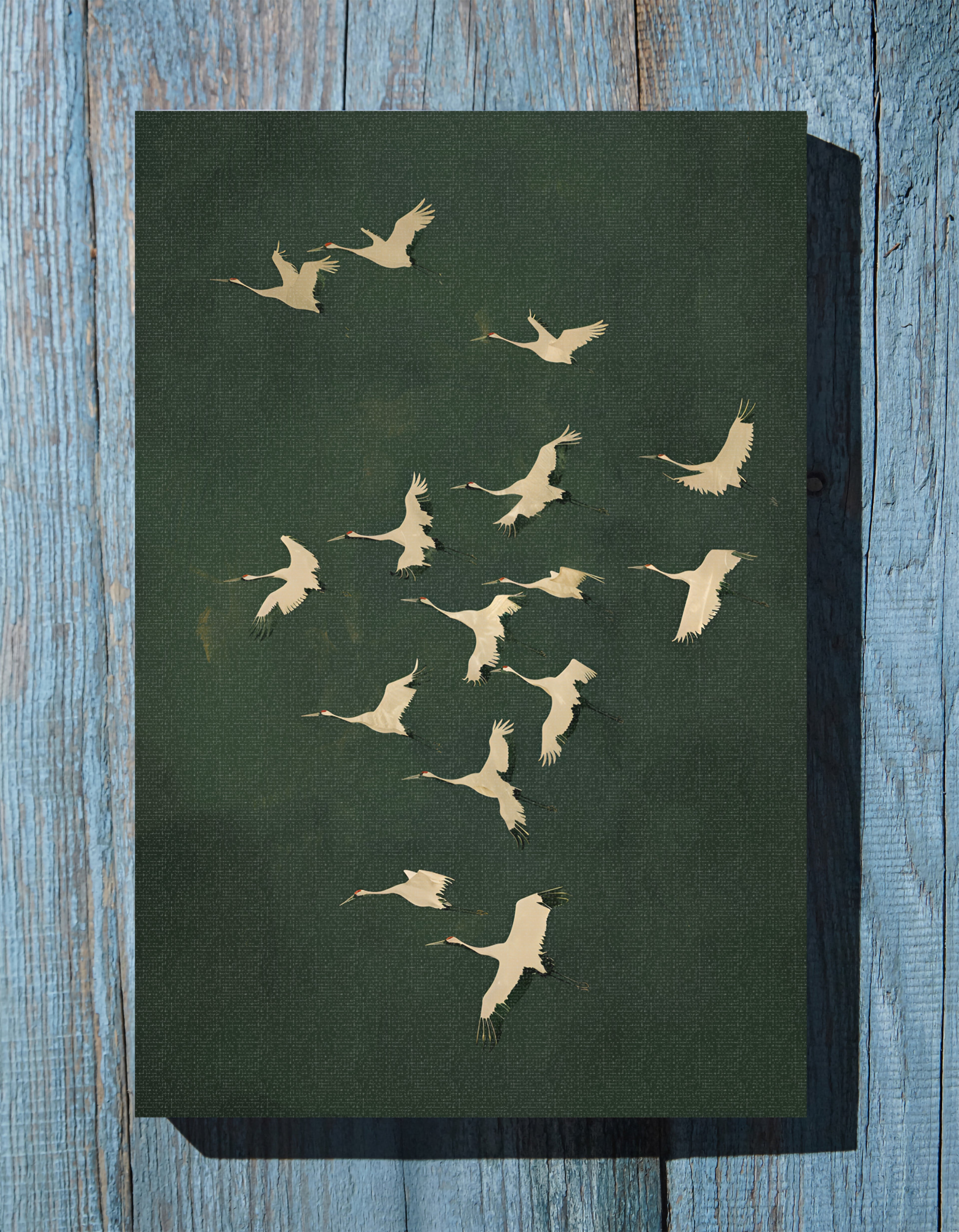.75" Matte Canvas - Emerald Sky Japanese Cranes