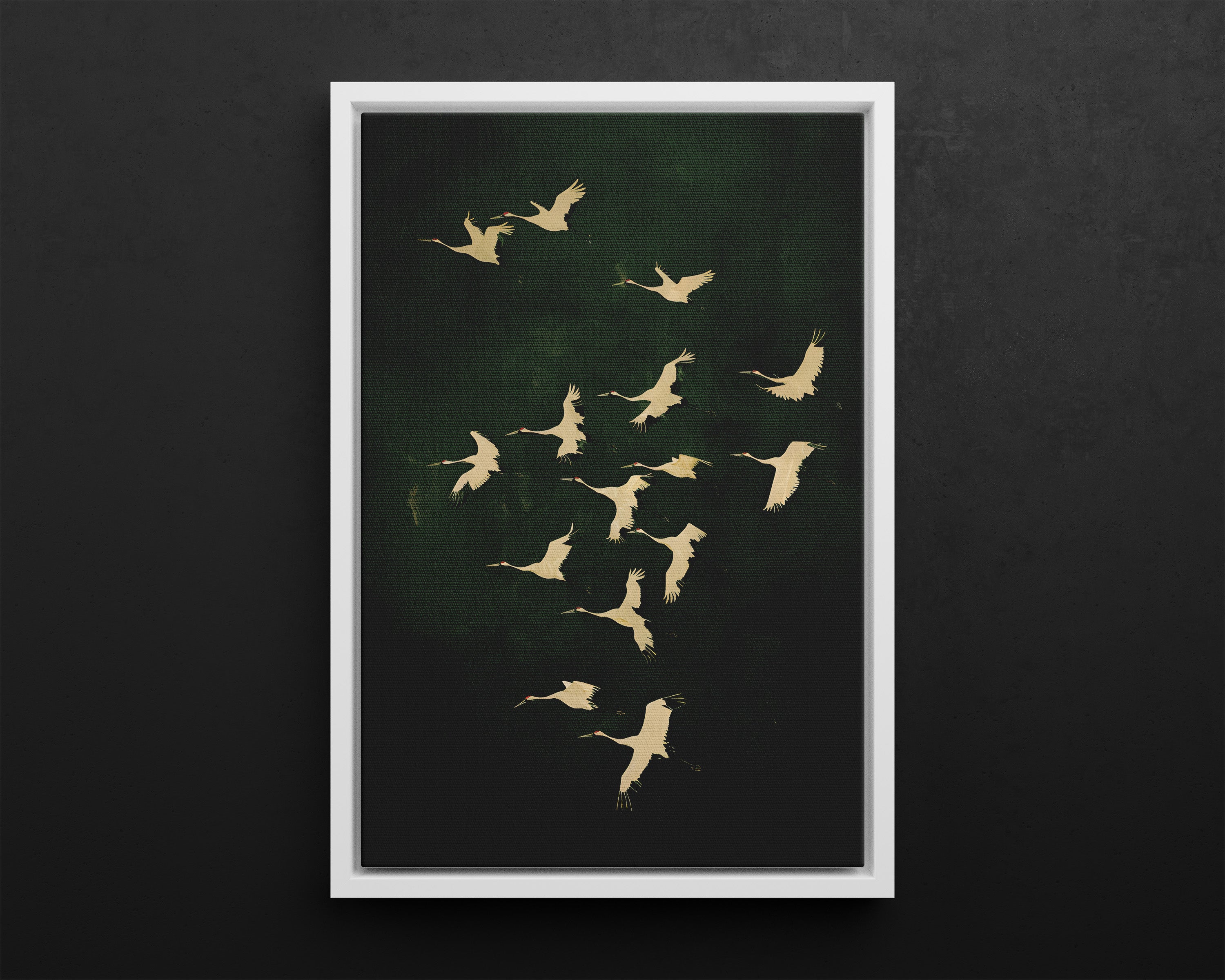 Framed Canvas - Emerald Sky Japanese Cranes