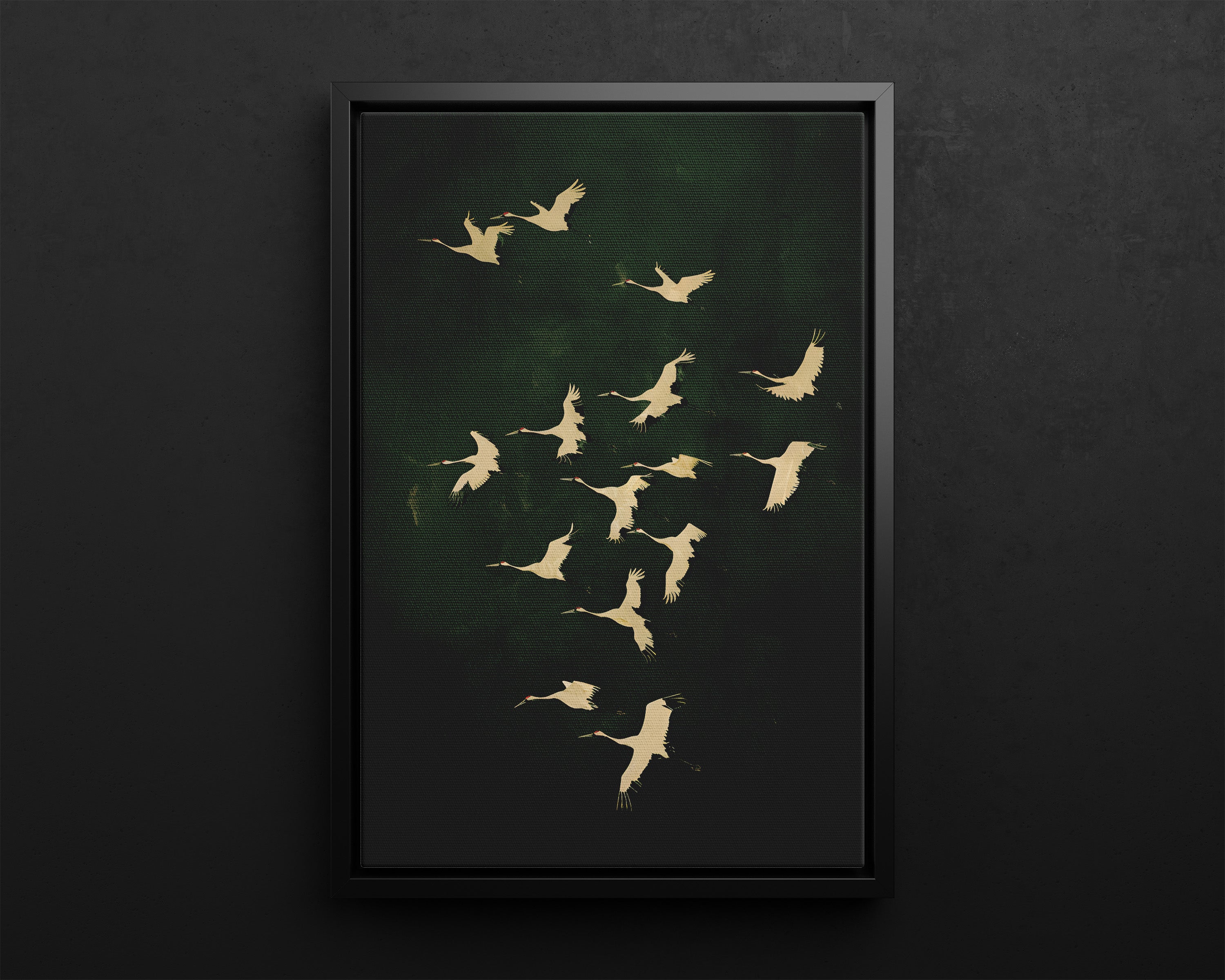 Framed Canvas - Emerald Sky Japanese Cranes