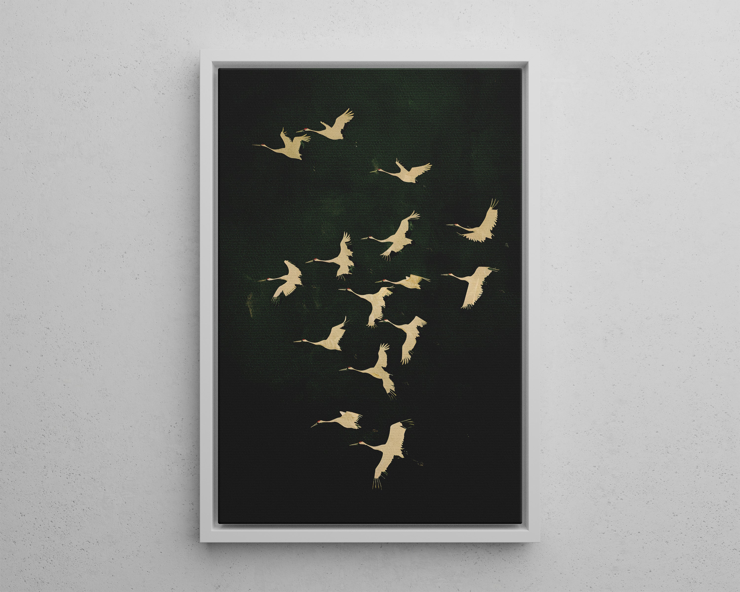 Framed Canvas - Emerald Sky Japanese Cranes