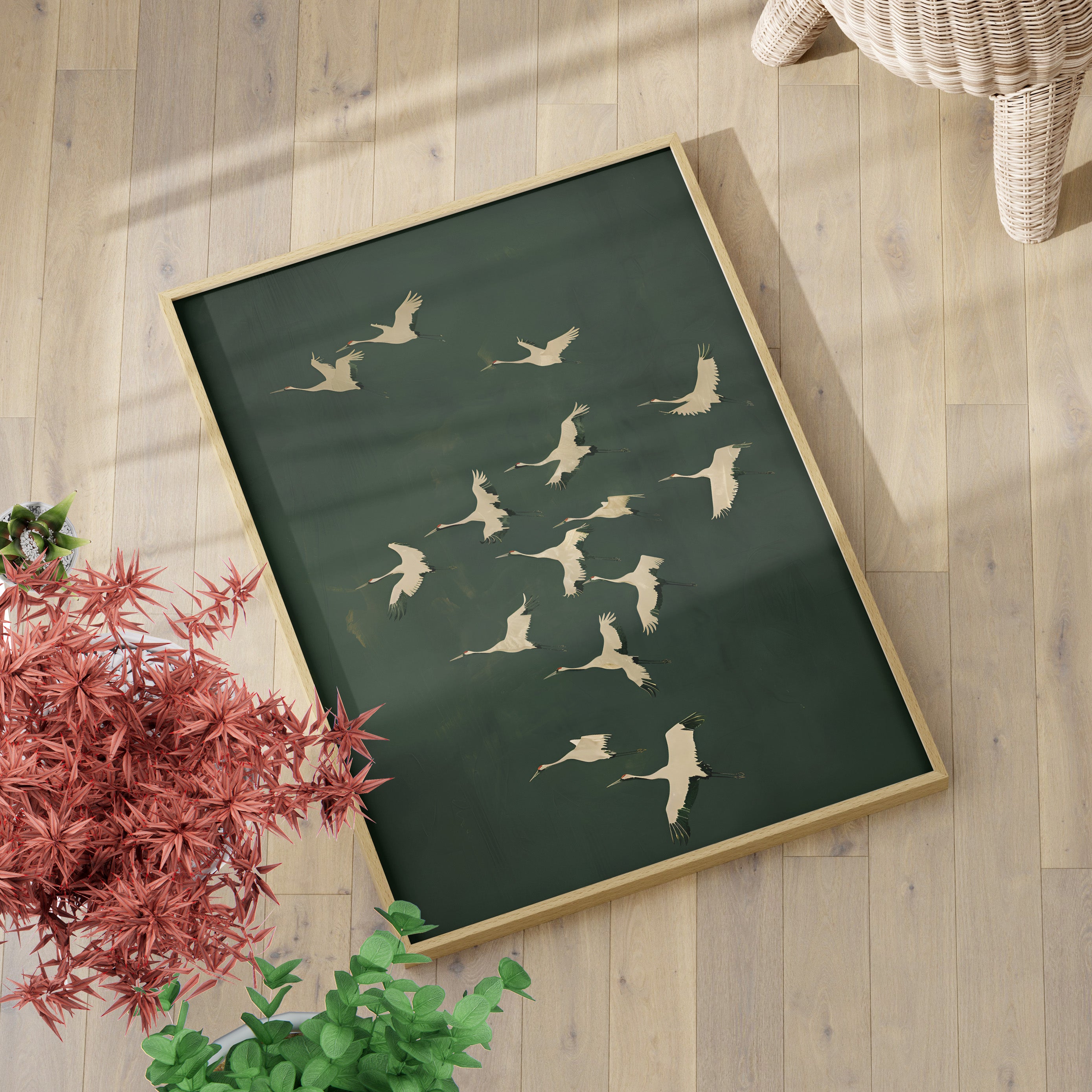 Emerald Sky Japanese Cranes