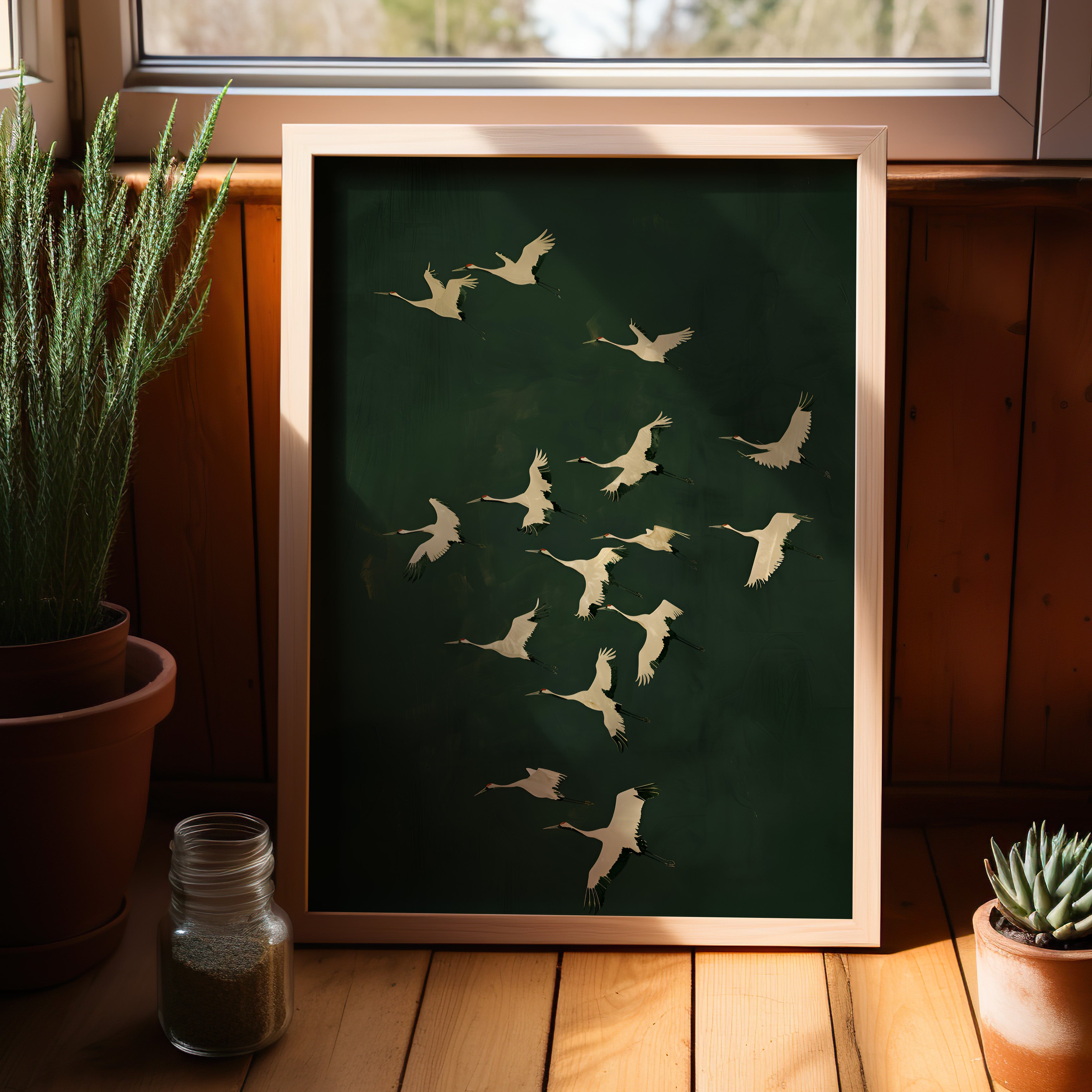 Emerald Sky Japanese Cranes