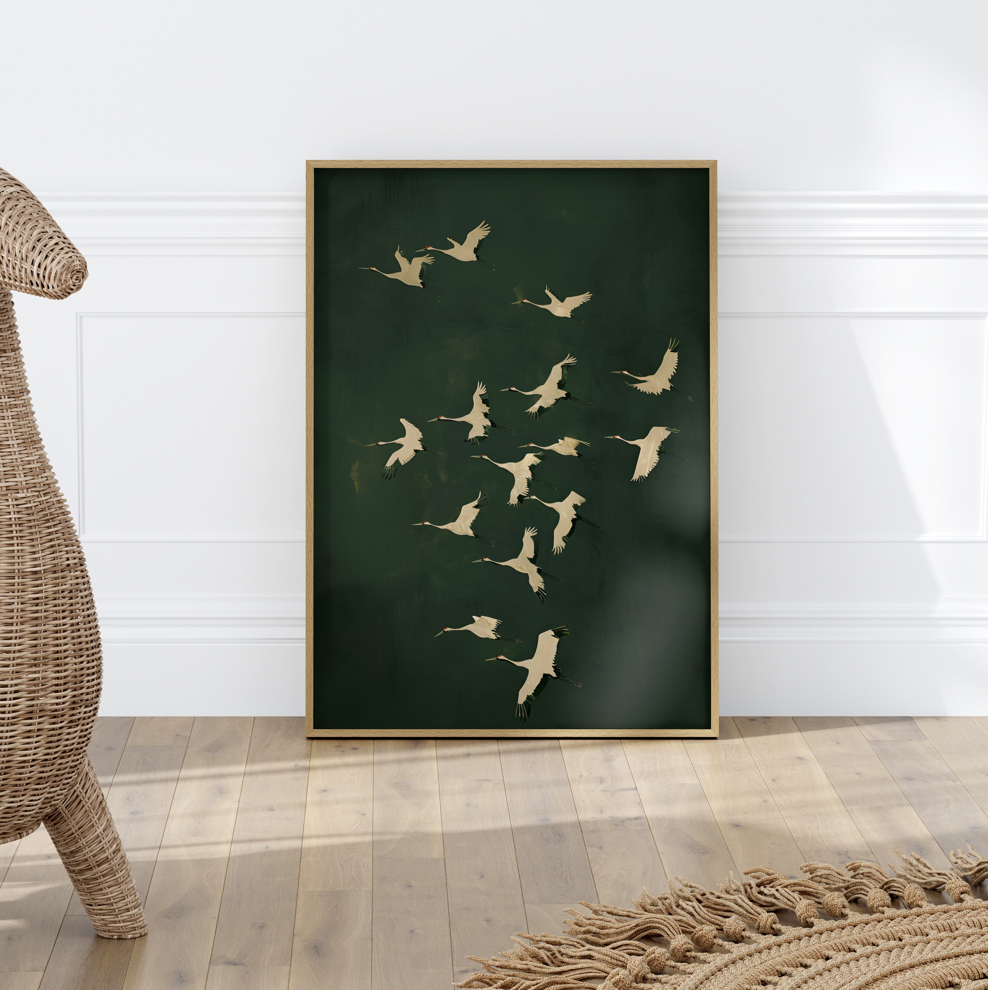 Emerald Sky Japanese Cranes