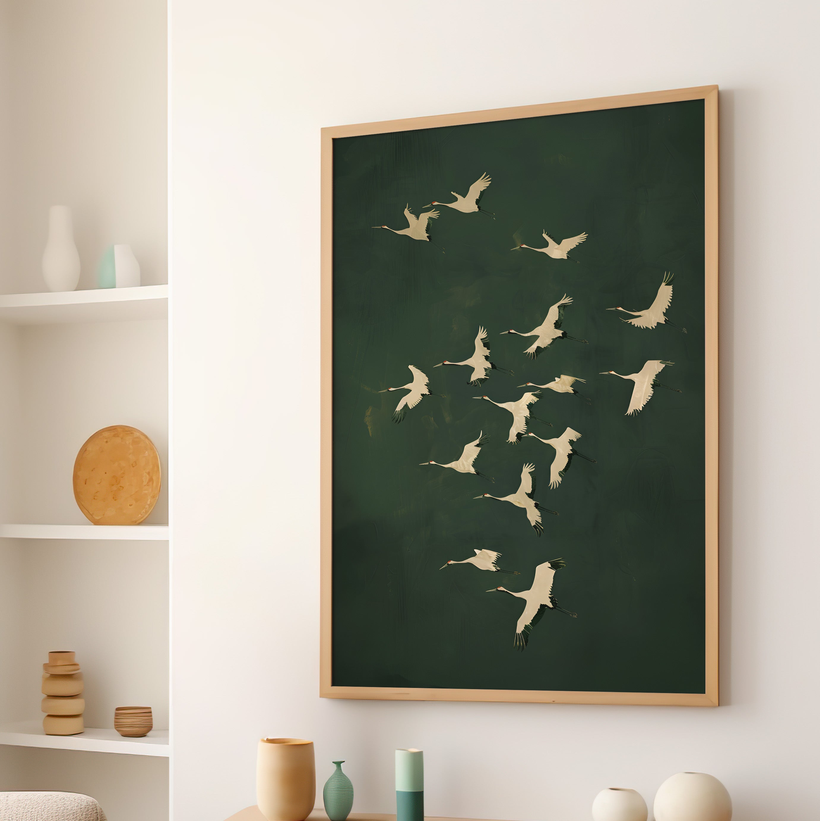 Emerald Sky Japanese Cranes