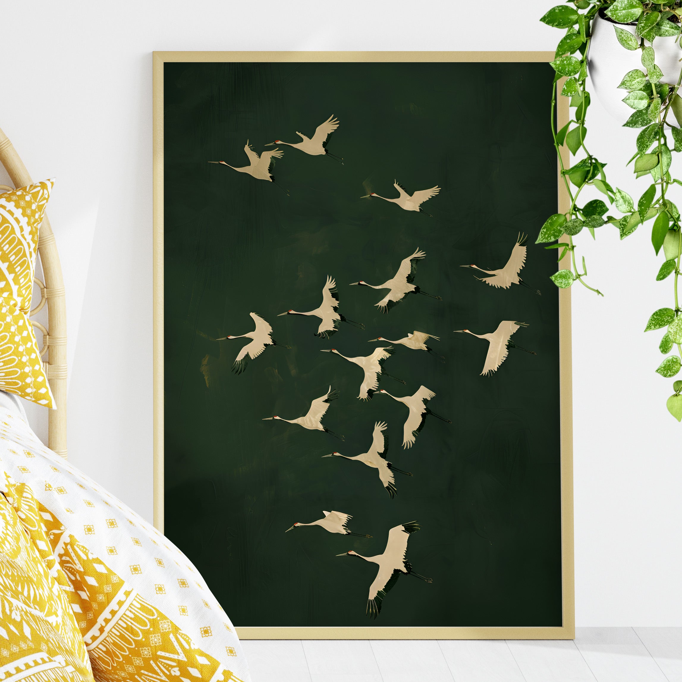 Emerald Sky Japanese Cranes