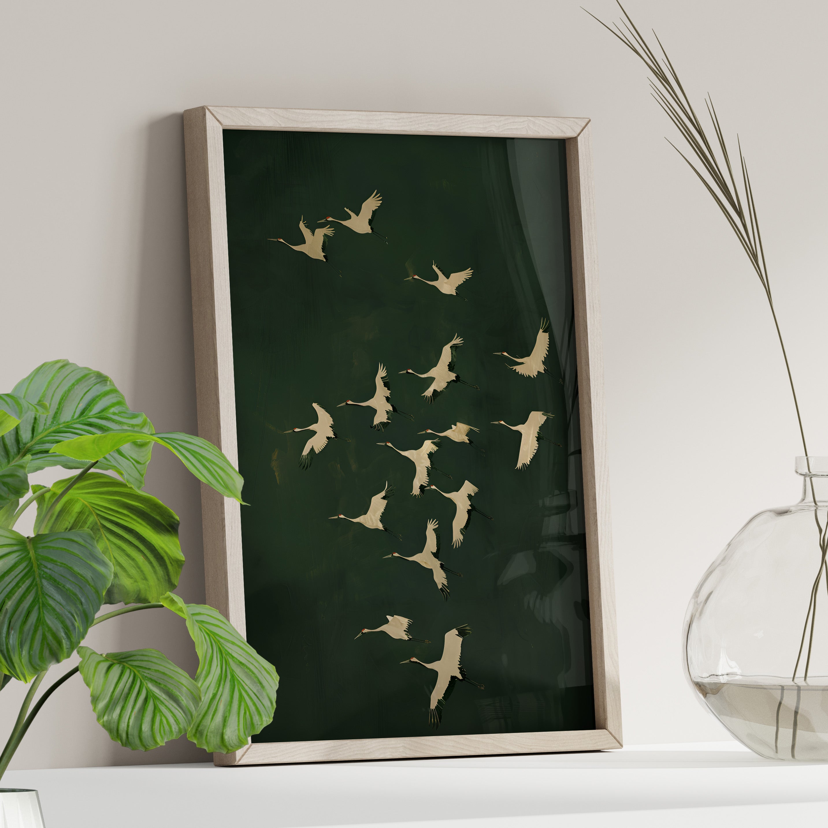 Emerald Sky Japanese Cranes