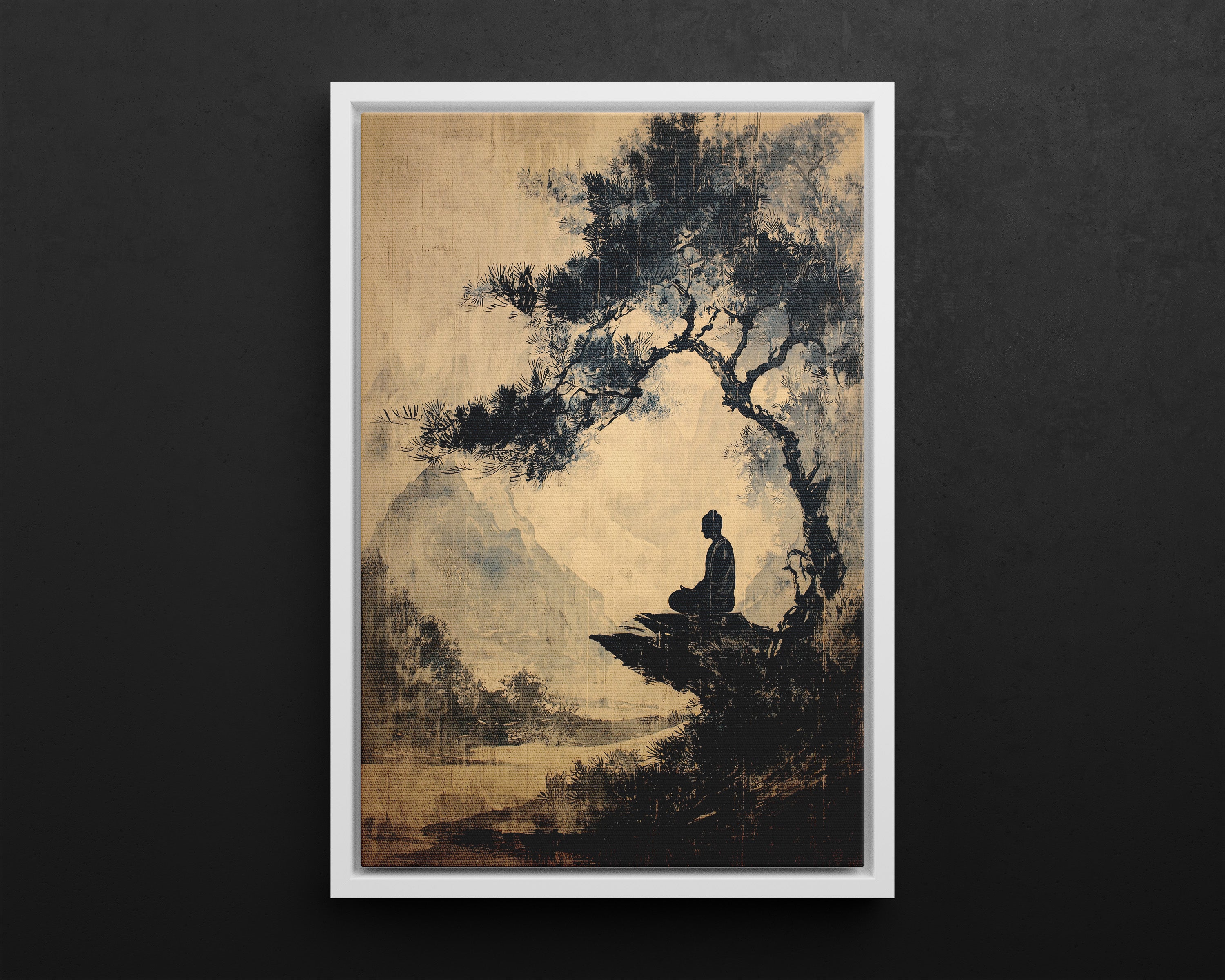 Framed Canvas - Mountain Tree Zen Silence