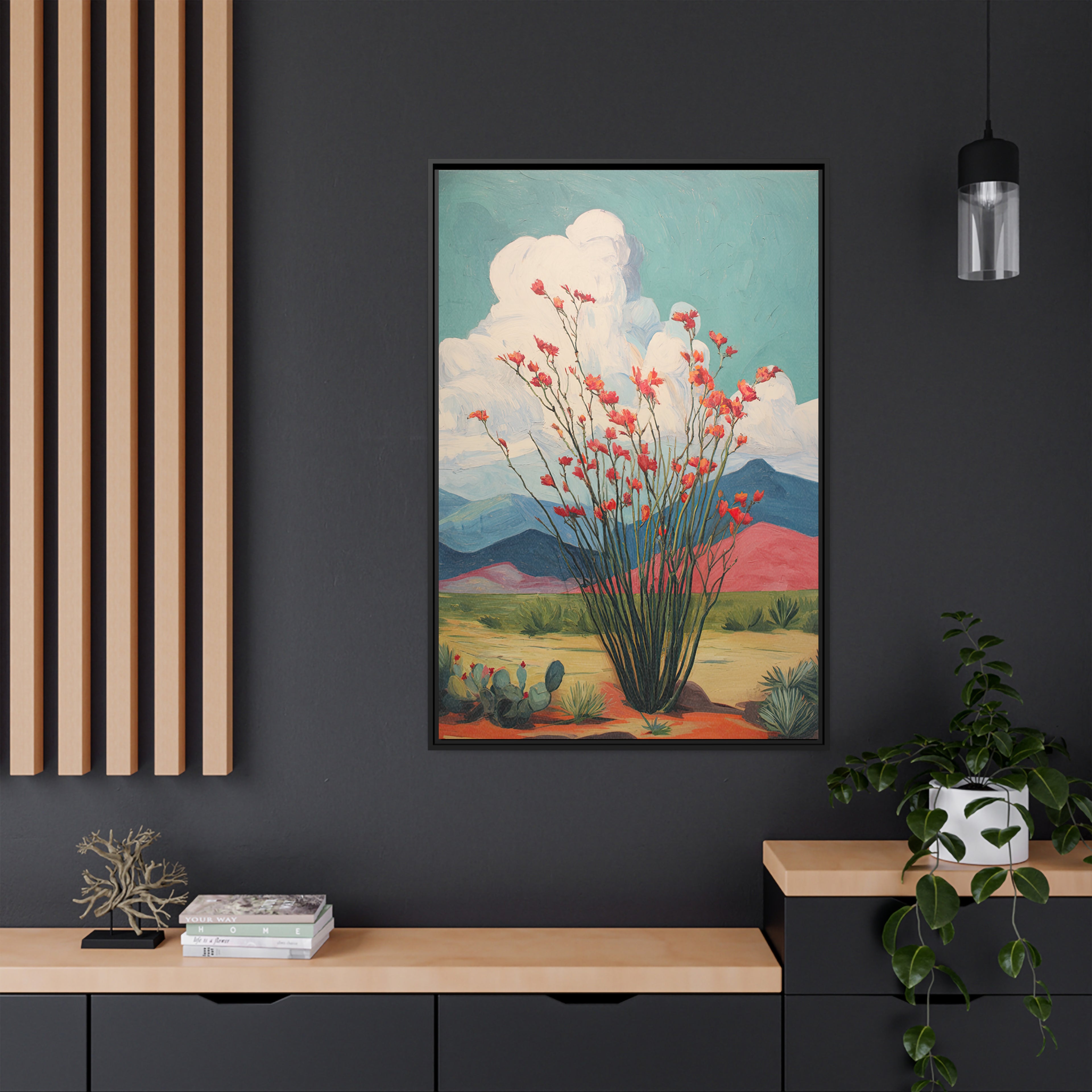 Framed Canvas - Ocotillo Cactus Desert Bloom