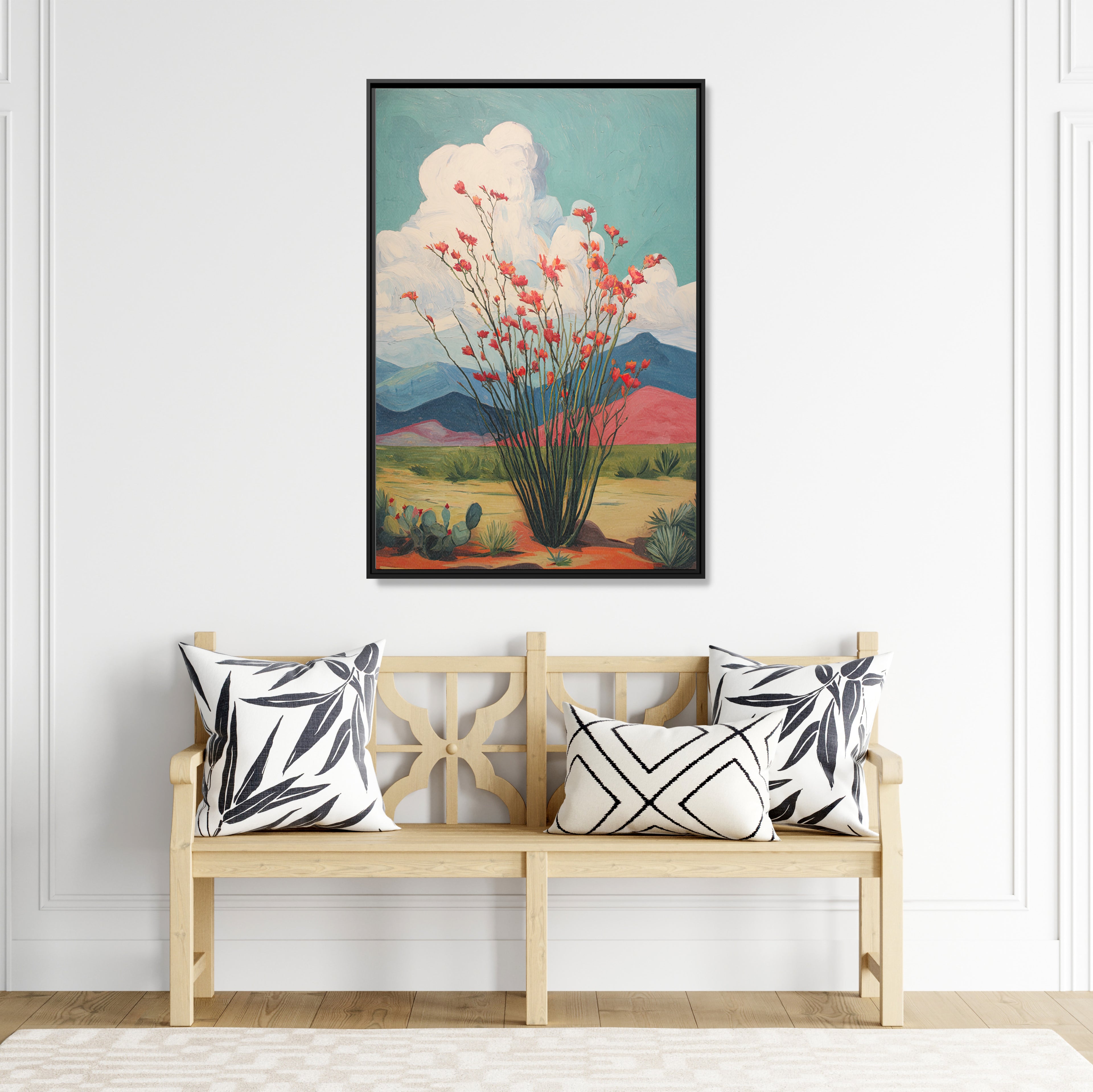 Framed Canvas - Ocotillo Cactus Desert Bloom