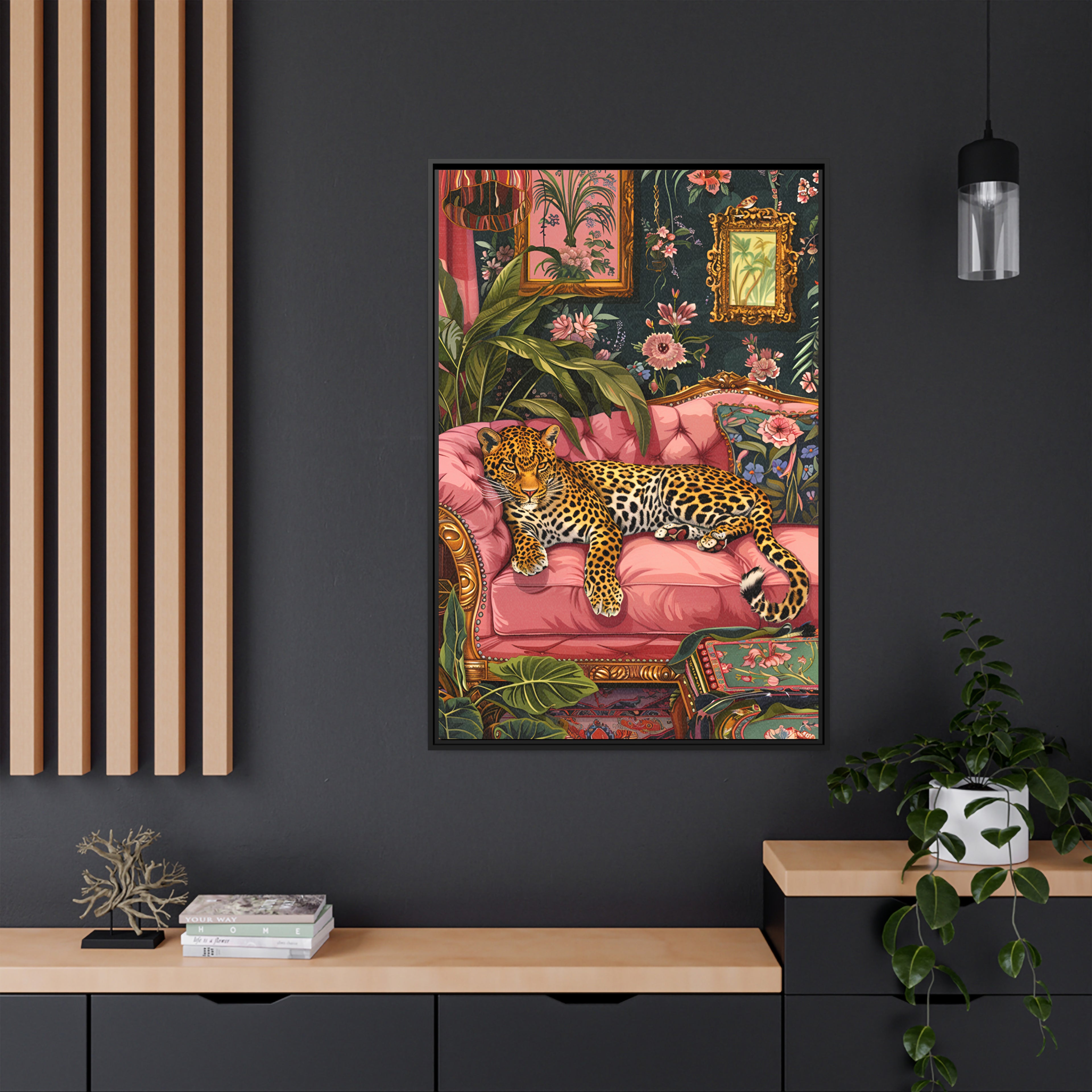 Framed Canvas - Leopard Lounge in Bloom