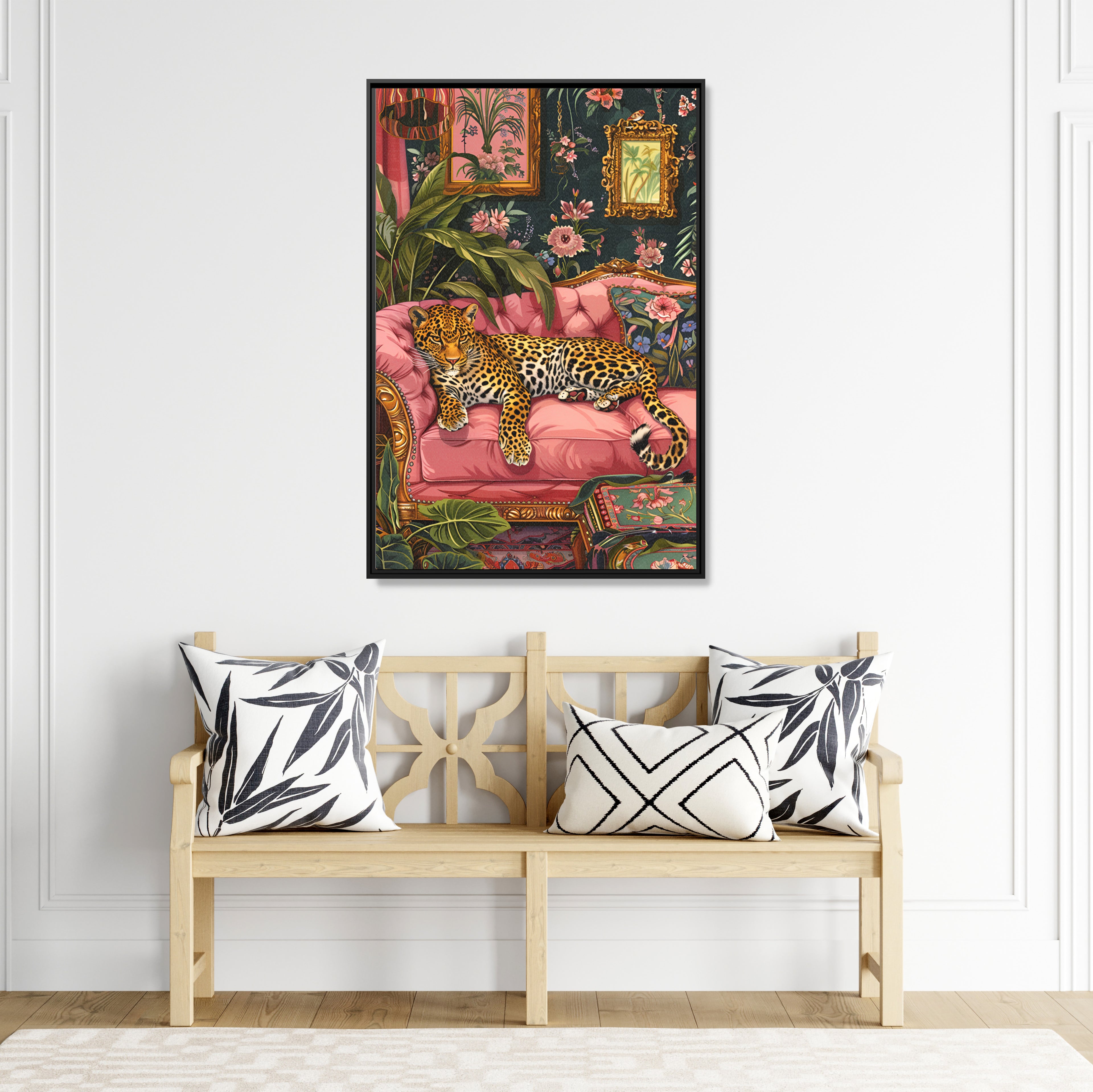 Framed Canvas - Leopard Lounge in Bloom
