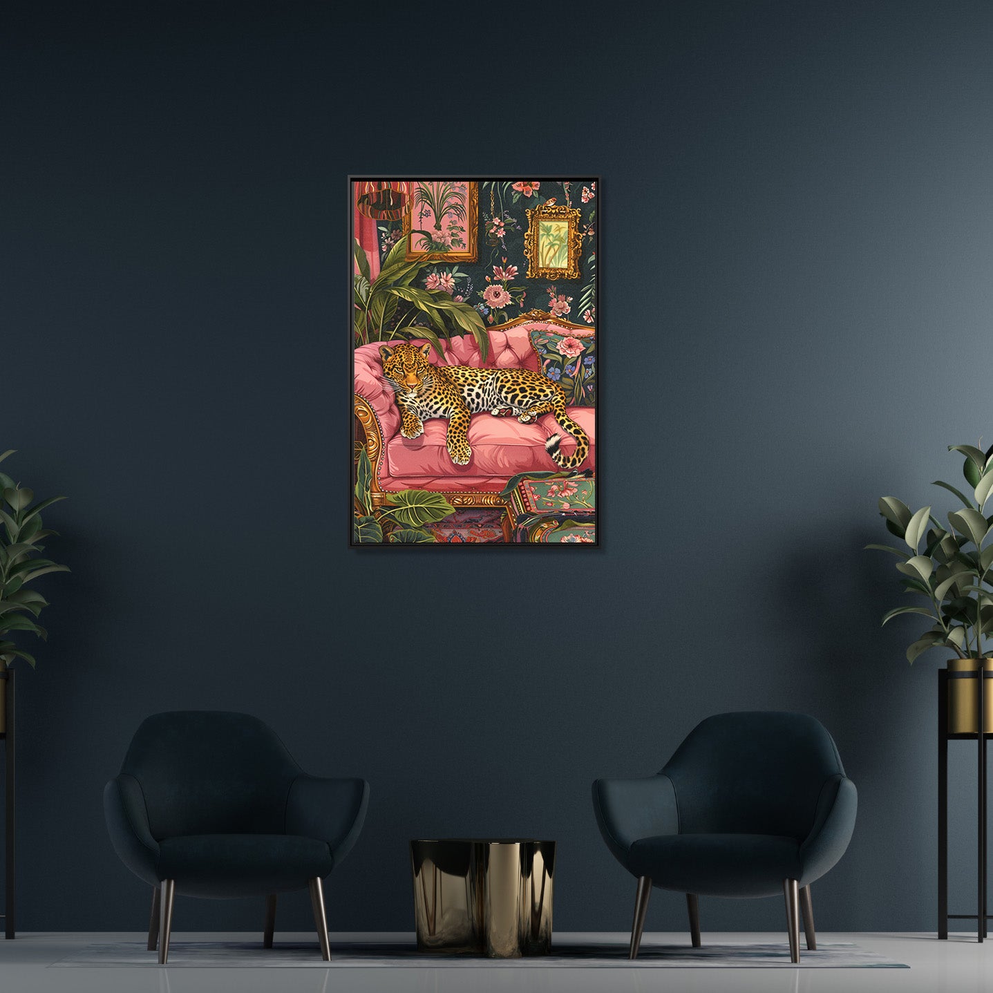 Framed Canvas - Leopard Lounge in Bloom