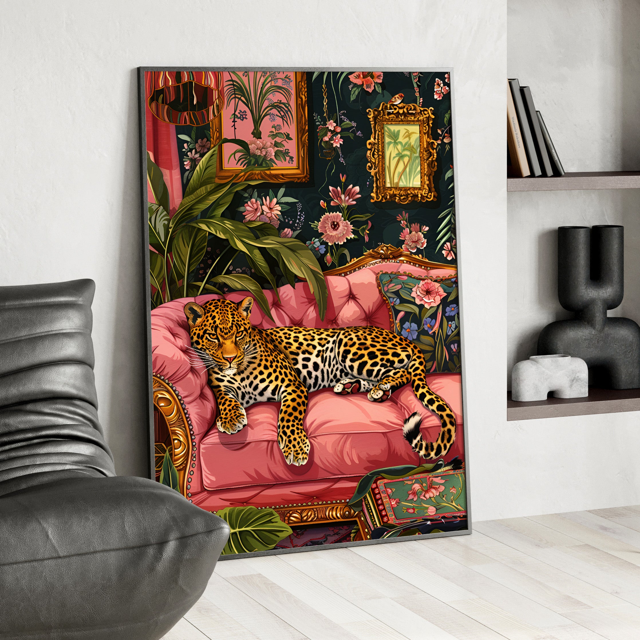 Framed Paper Print - Leopard Lounge in Bloom