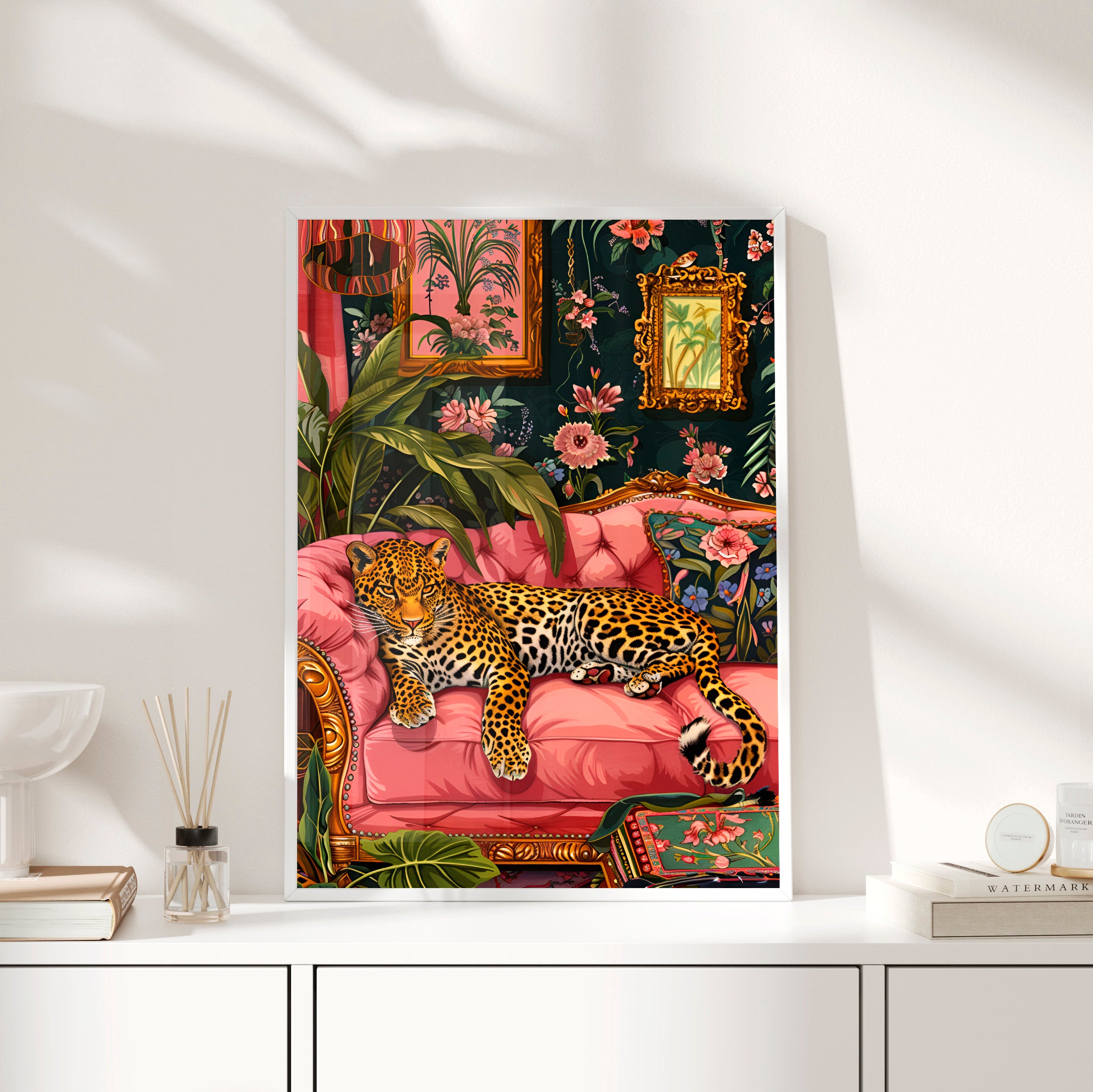 Framed Paper Print - Leopard Lounge in Bloom
