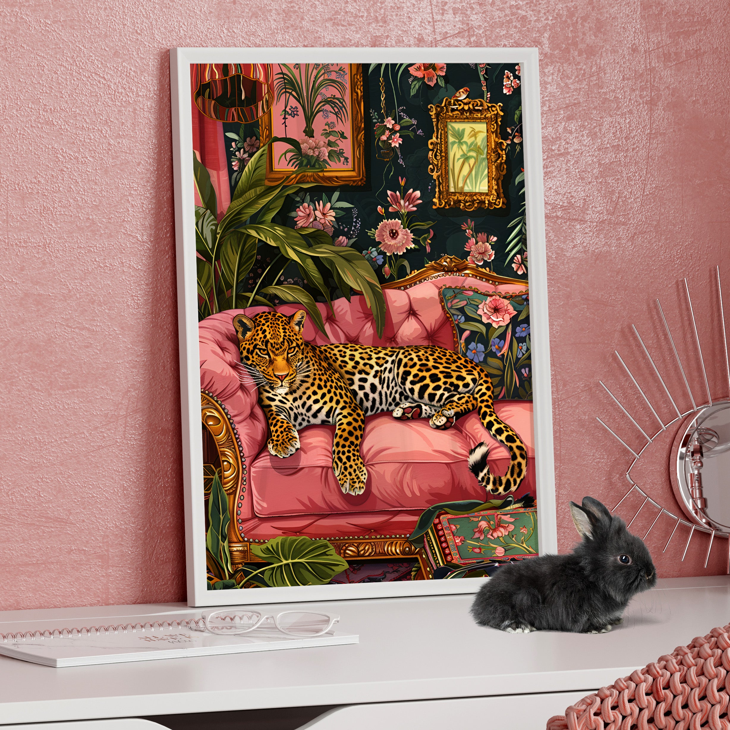 Framed Paper Print - Leopard Lounge in Bloom