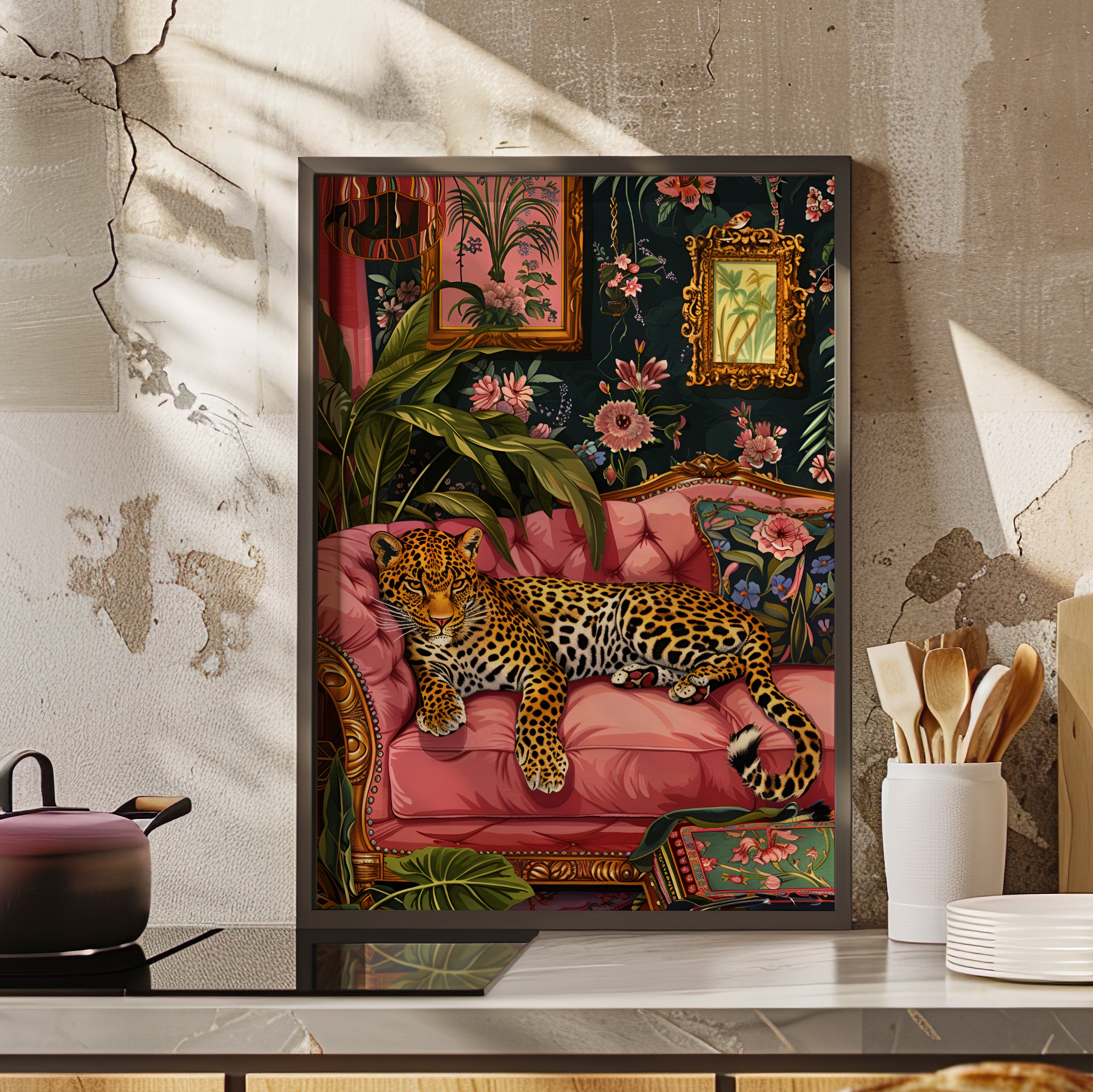 Framed Paper Print - Leopard Lounge in Bloom