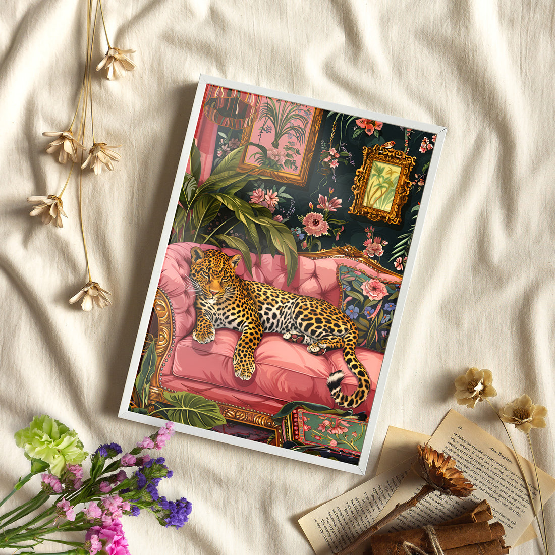 Framed Paper Print - Leopard Lounge in Bloom