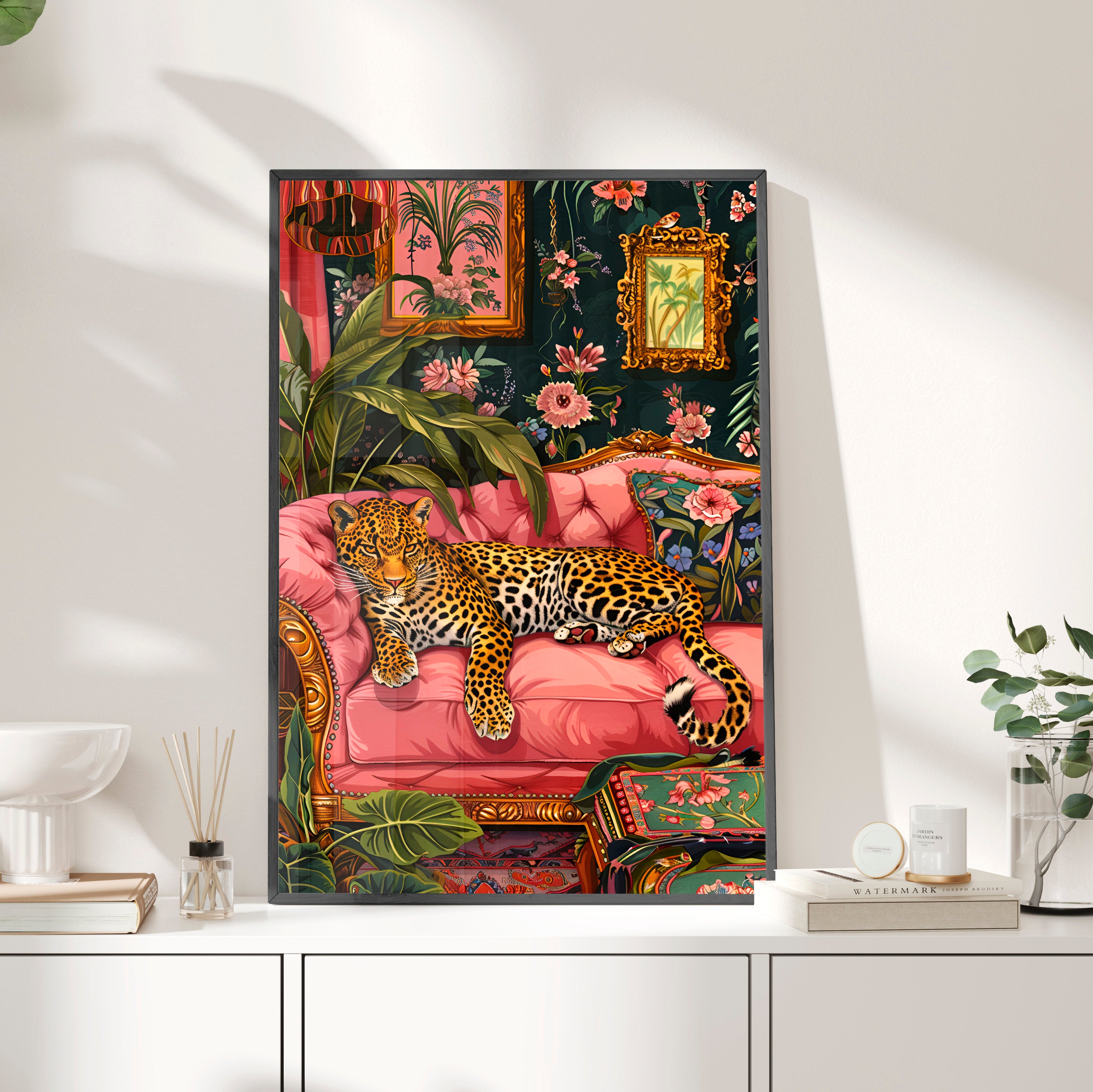Framed Paper Print - Leopard Lounge in Bloom