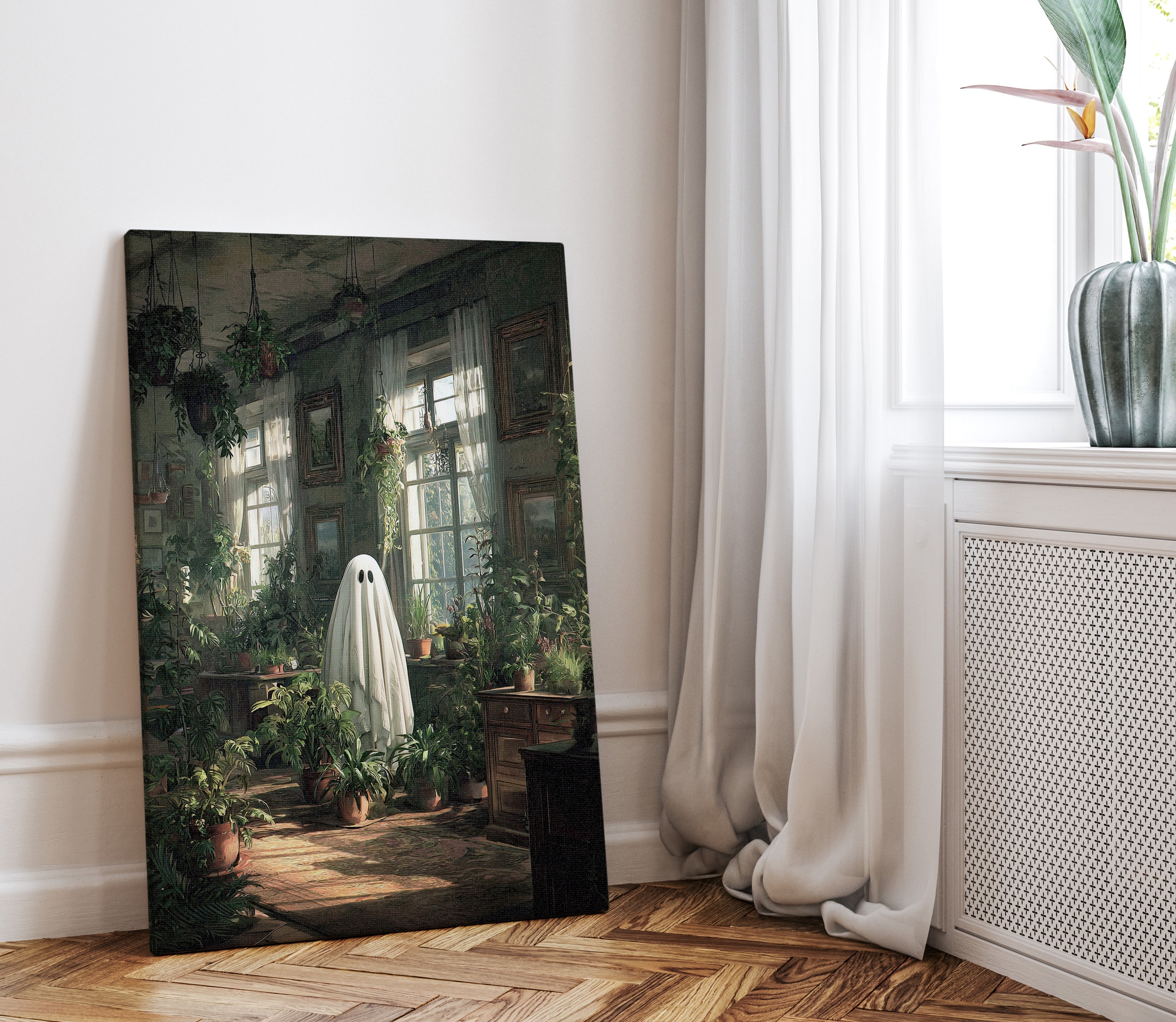 1.25" Matte Canvas - Ghost Among Houseplants