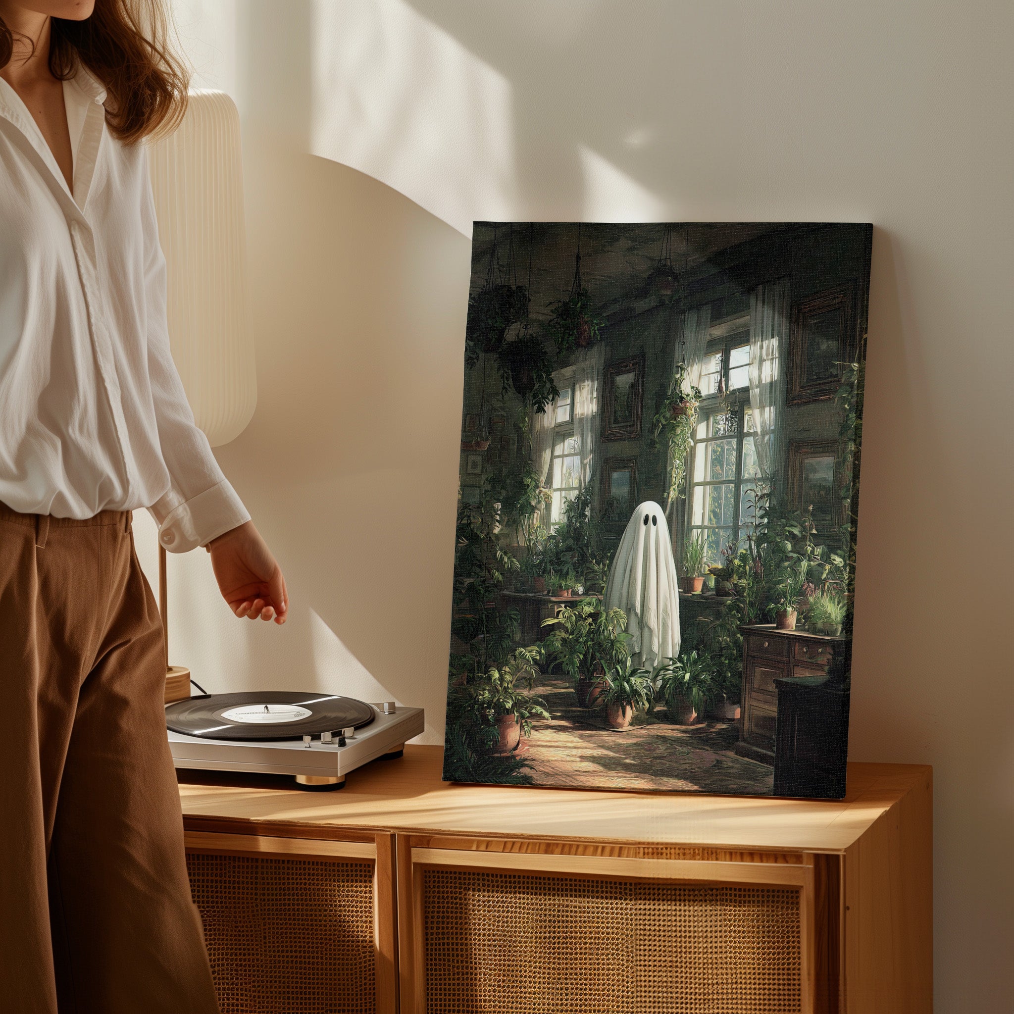 1.25" Matte Canvas - Ghost Among Houseplants