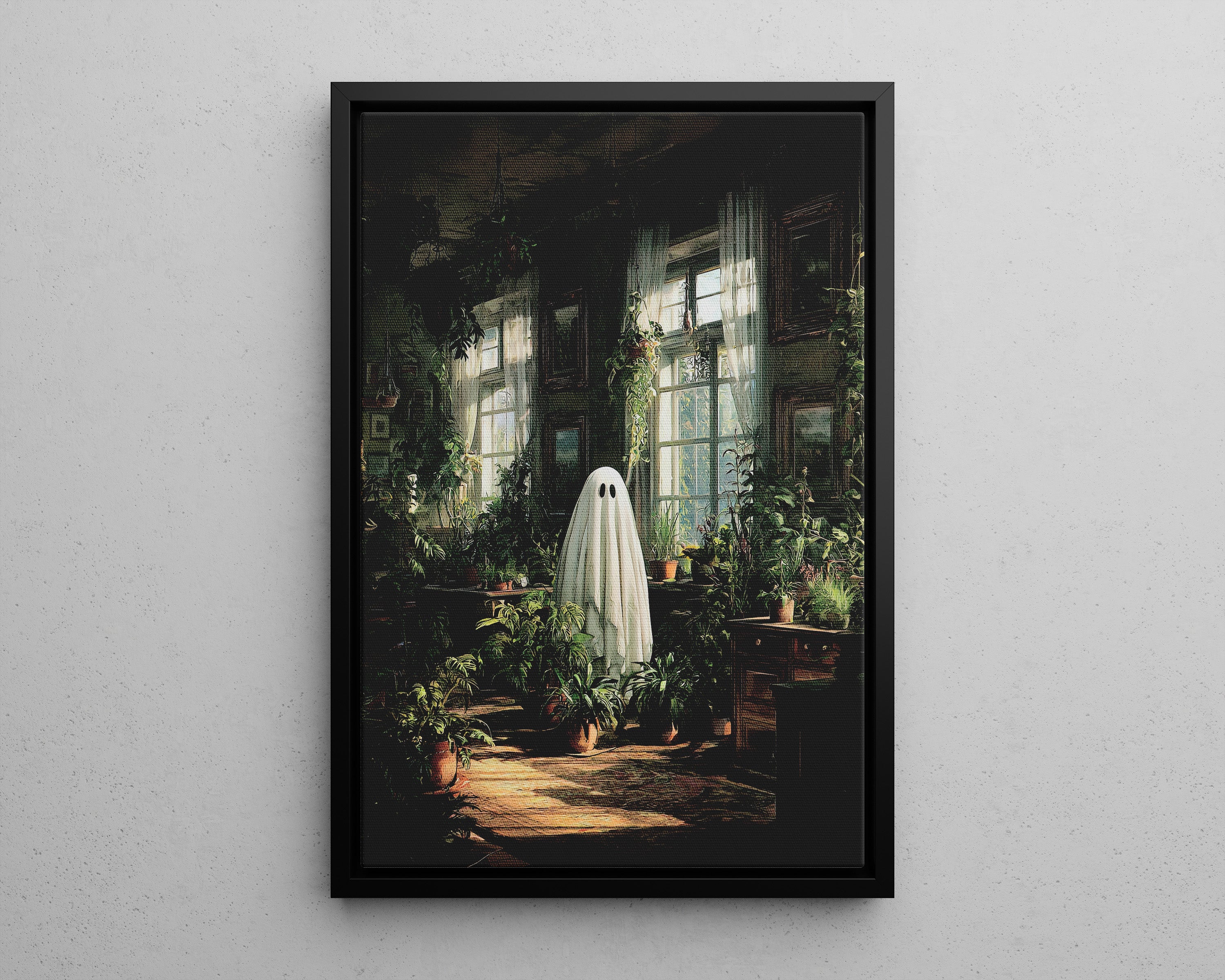 Framed Canvas - Ghost Among Houseplants