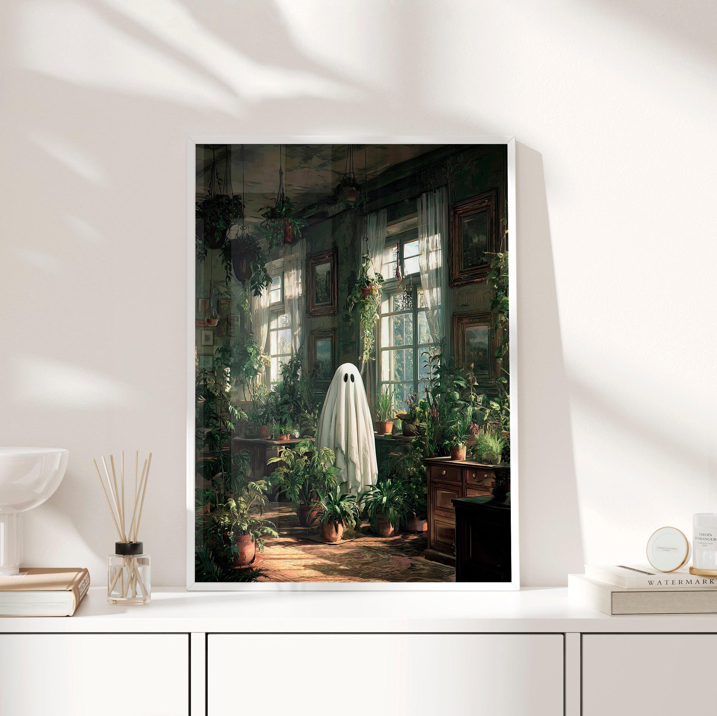 Framed Paper Print - Ghost Among Houseplants