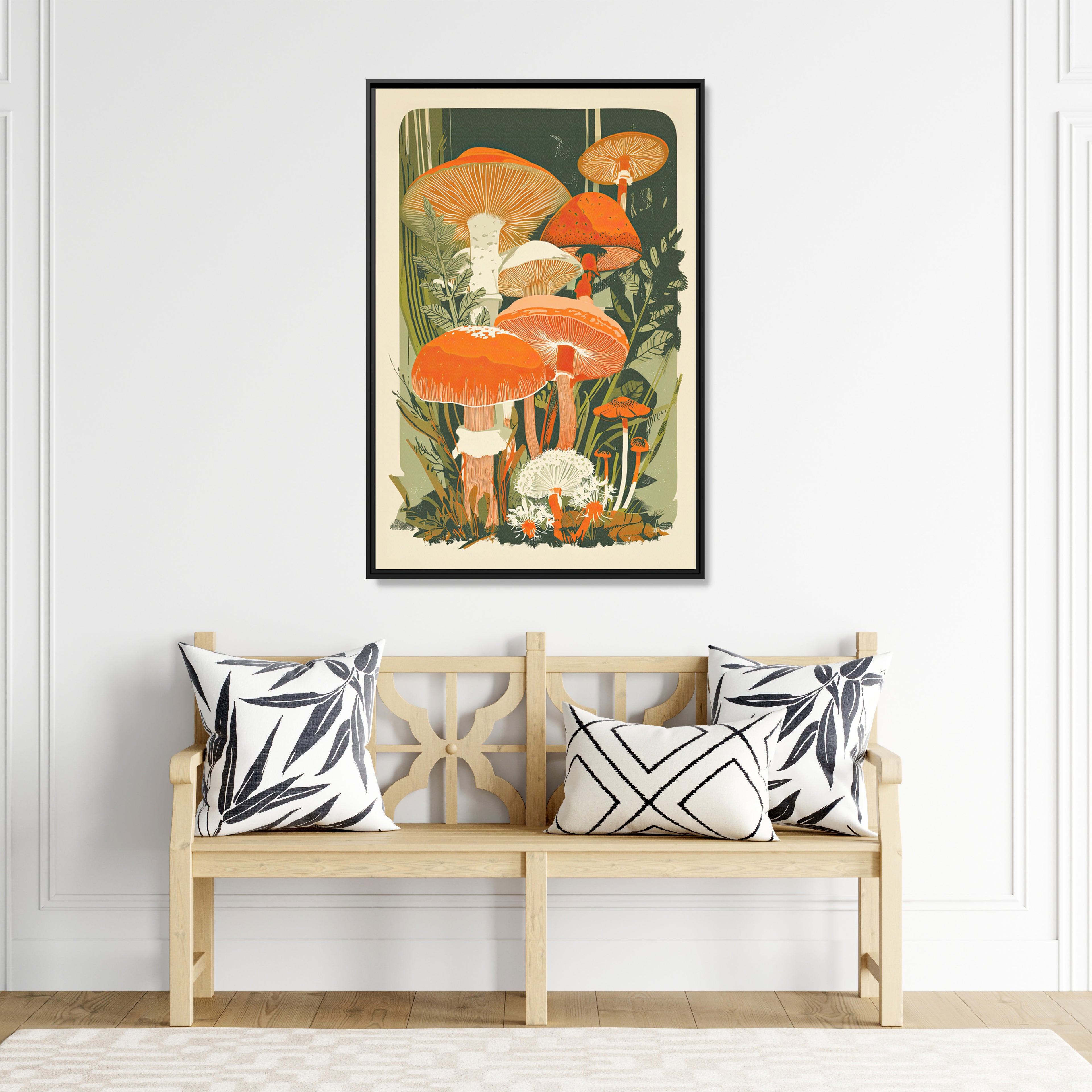 Framed Canvas - Groovy Woodland Mushrooms