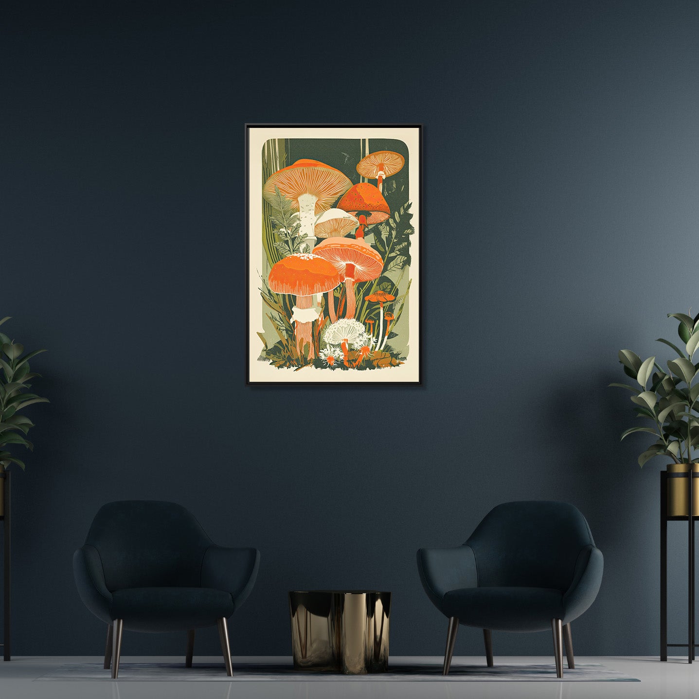 Framed Canvas - Groovy Woodland Mushrooms