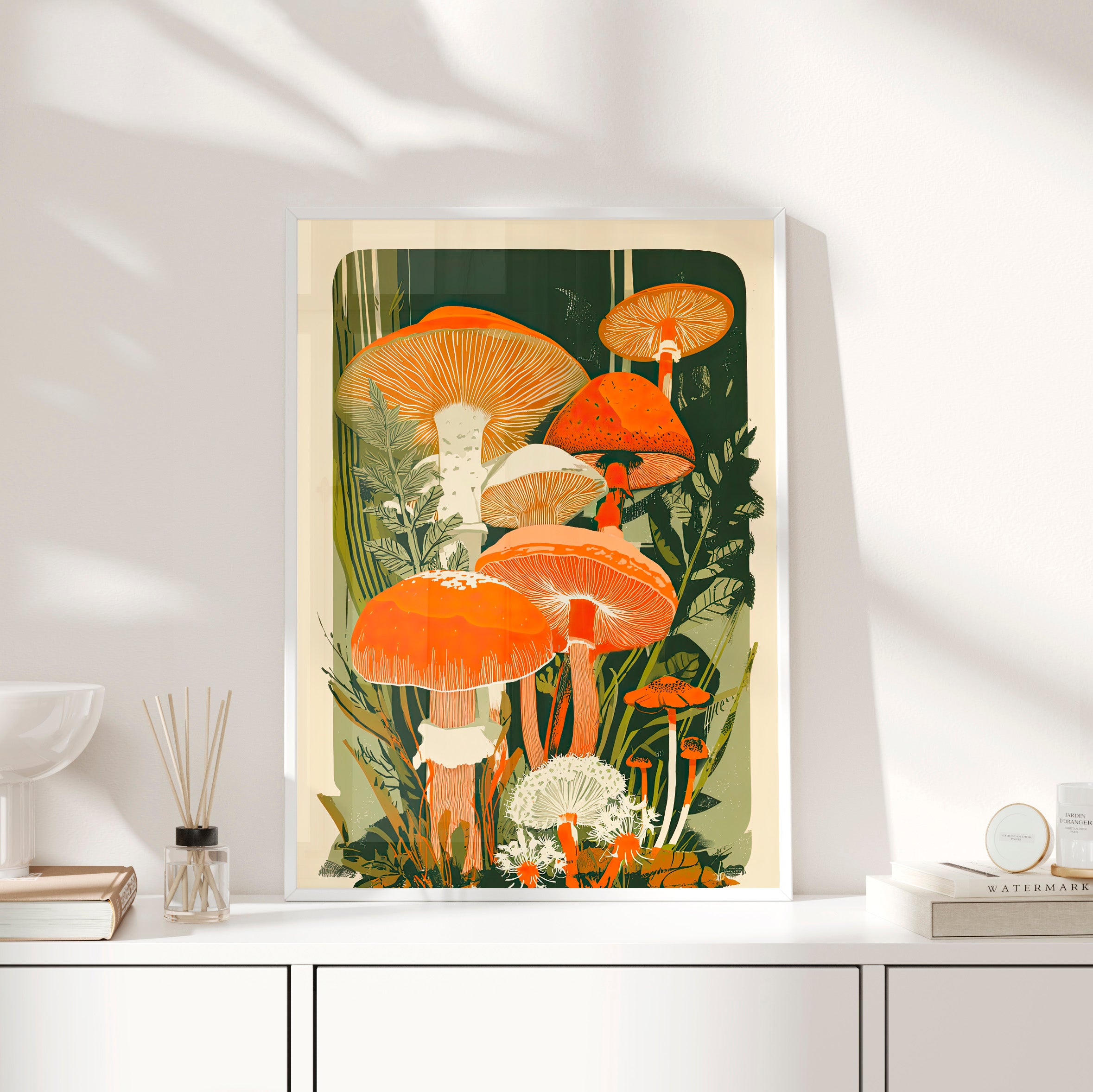 Framed Paper Print - Groovy Woodland Mushrooms
