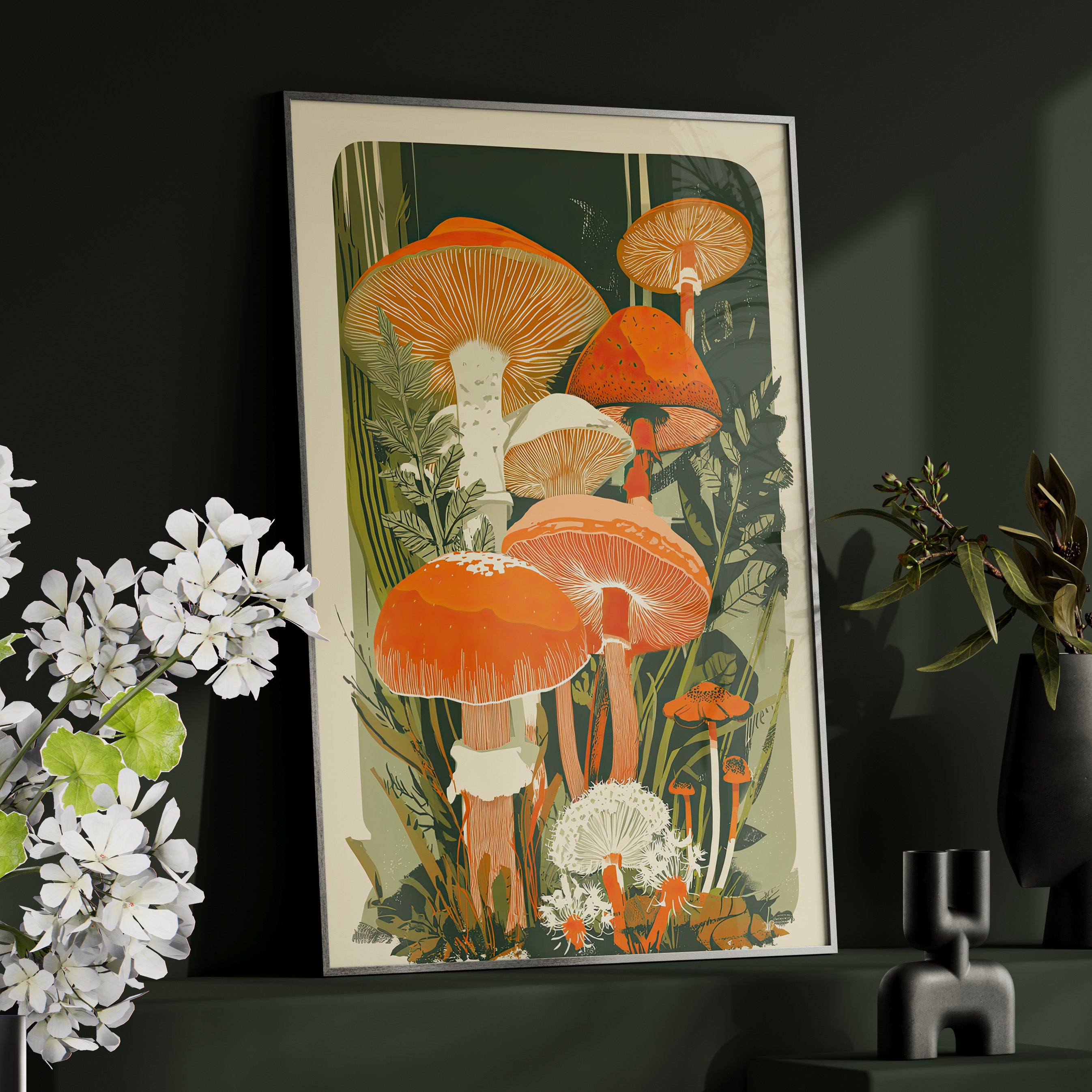 Framed Paper Print - Groovy Woodland Mushrooms