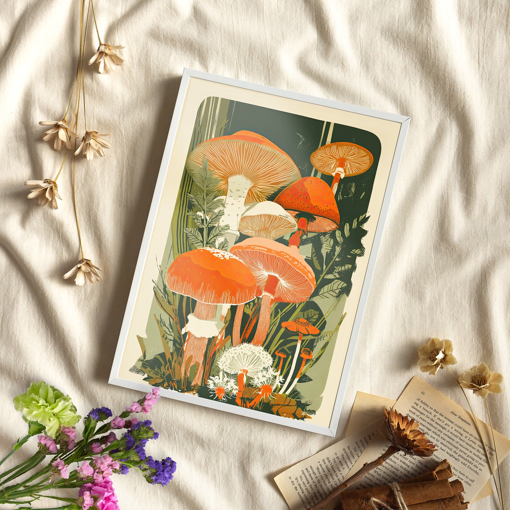 Framed Paper Print - Groovy Woodland Mushrooms