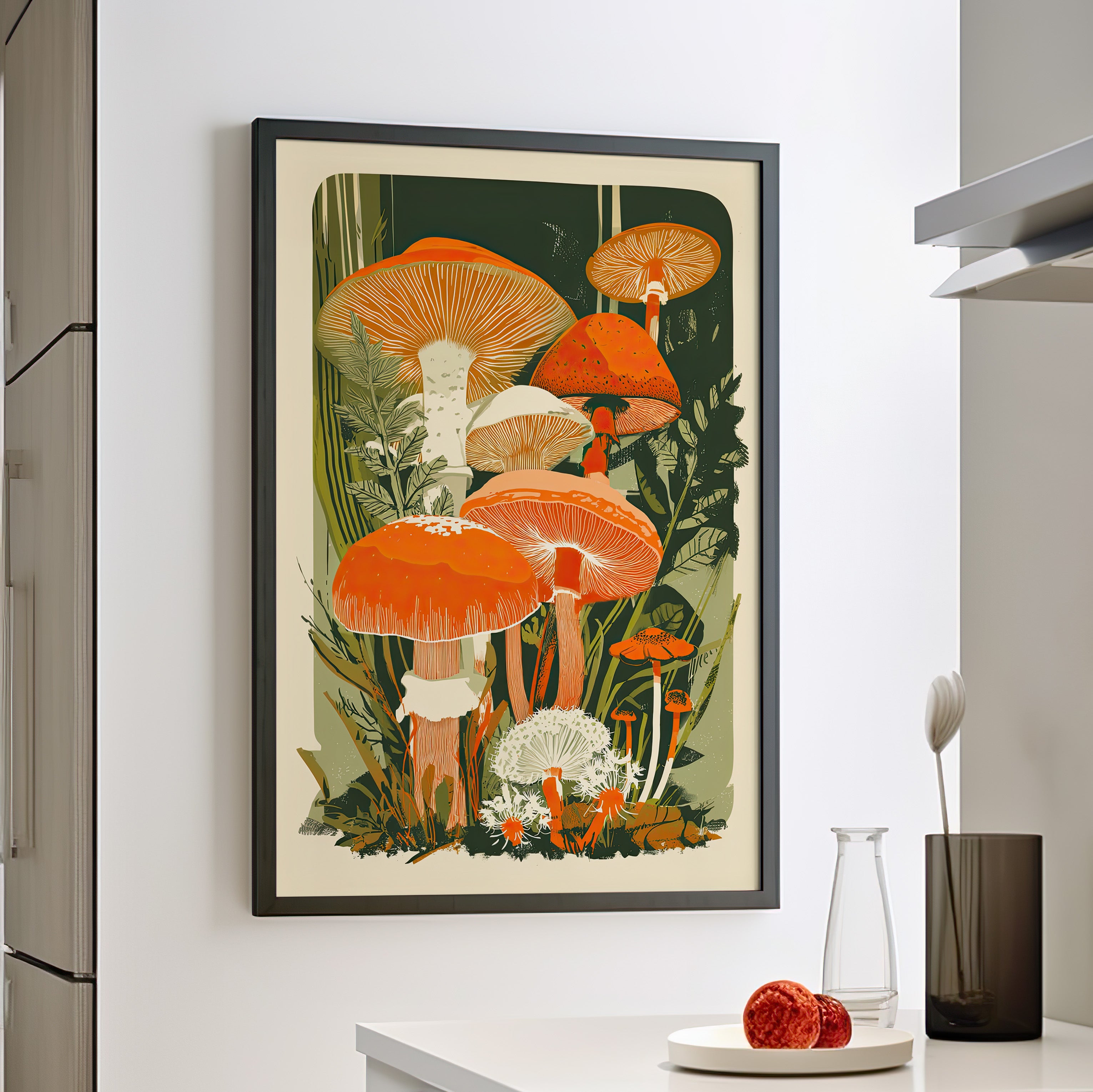 Framed Paper Print - Groovy Woodland Mushrooms
