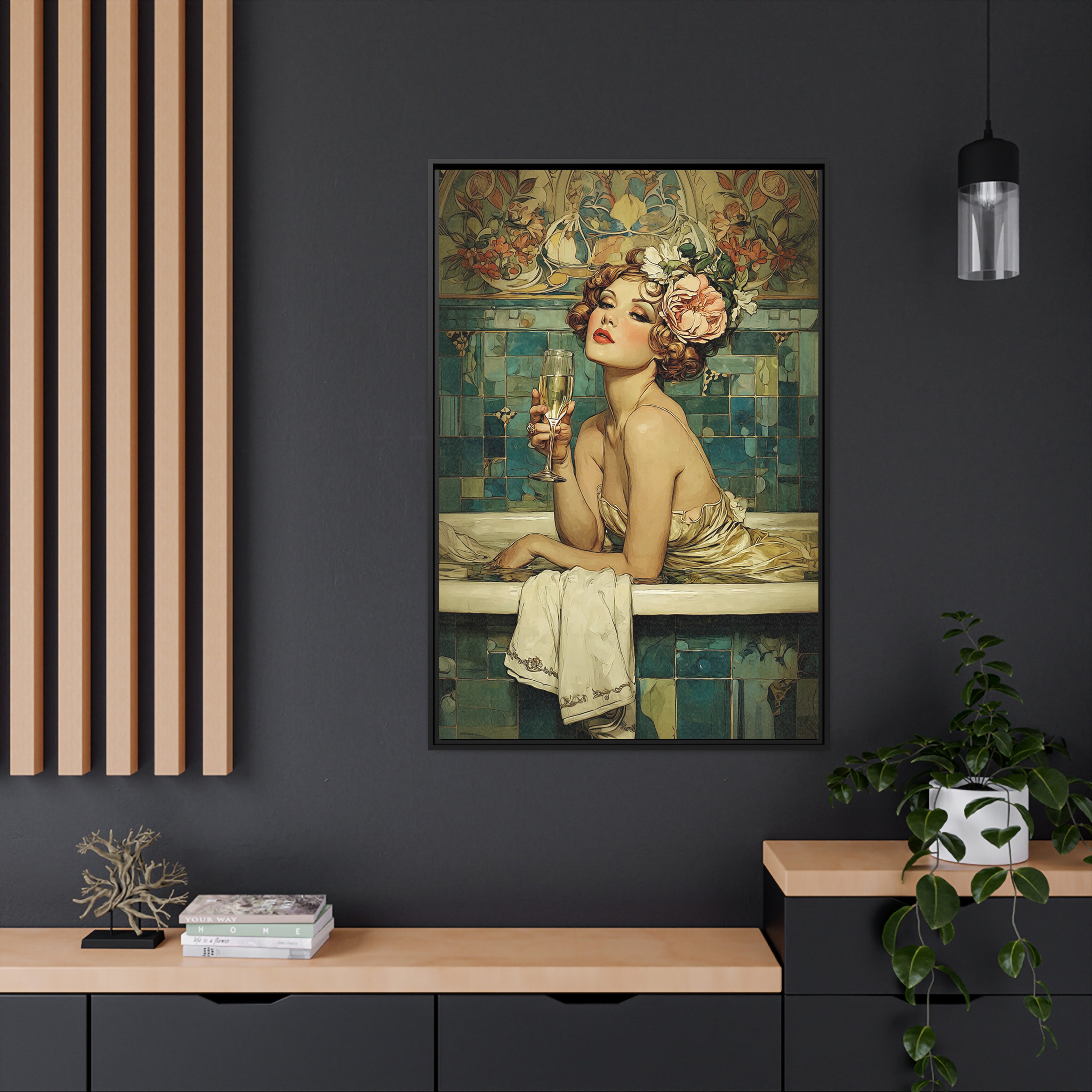 Framed Canvas - Champagne Bathtub Coquette