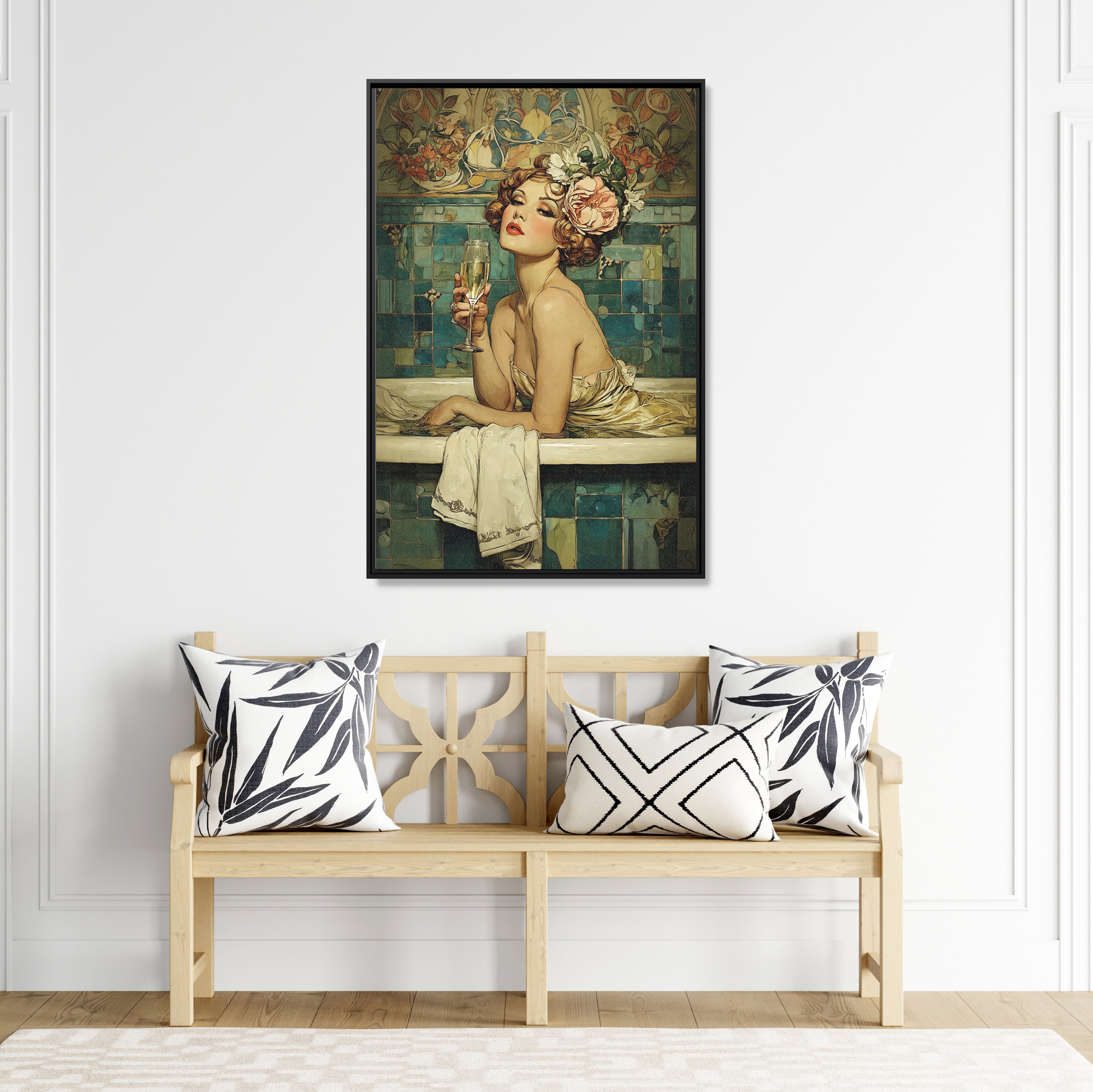 Framed Canvas - Champagne Bathtub Coquette