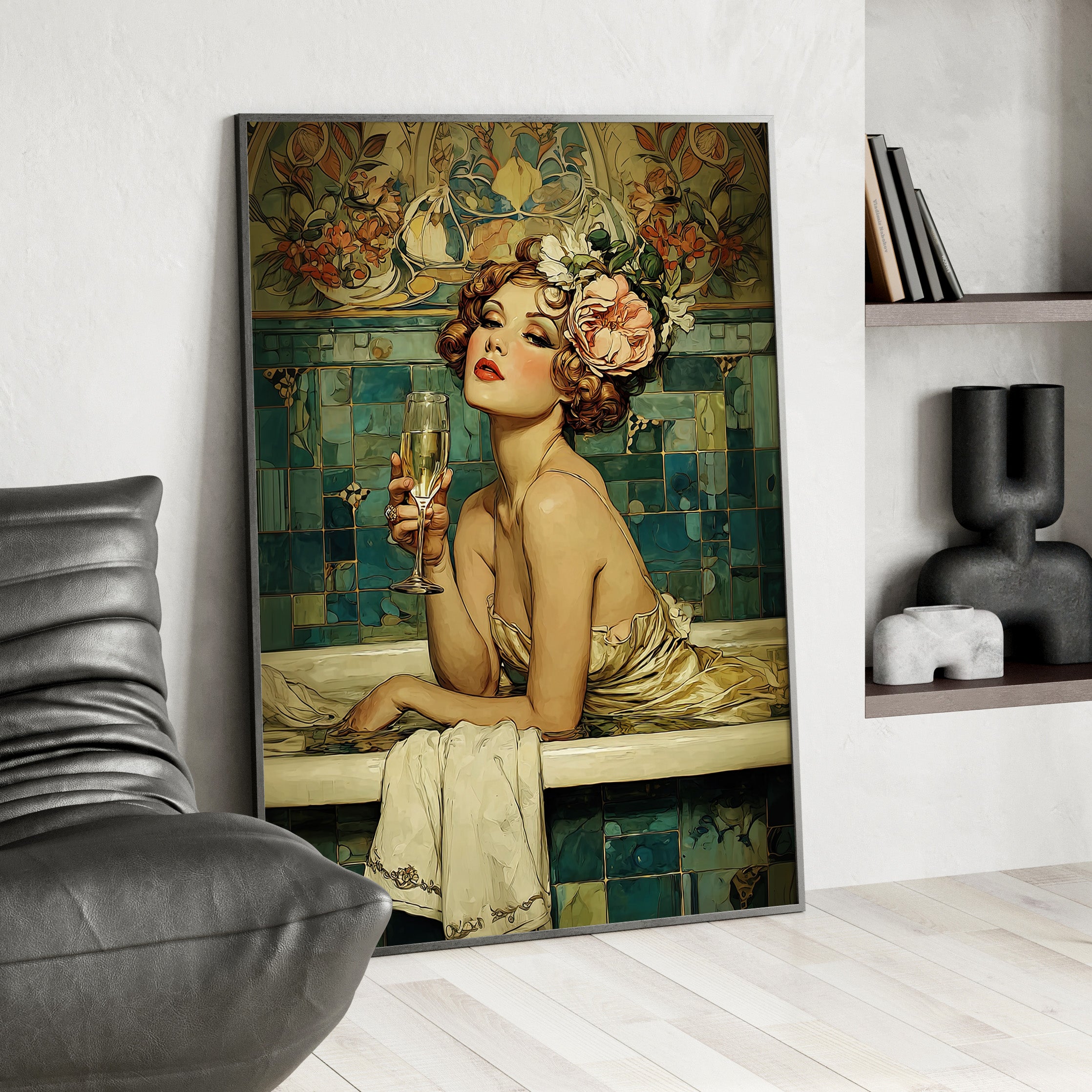 Framed Paper Print - Champagne Bathtub Coquette