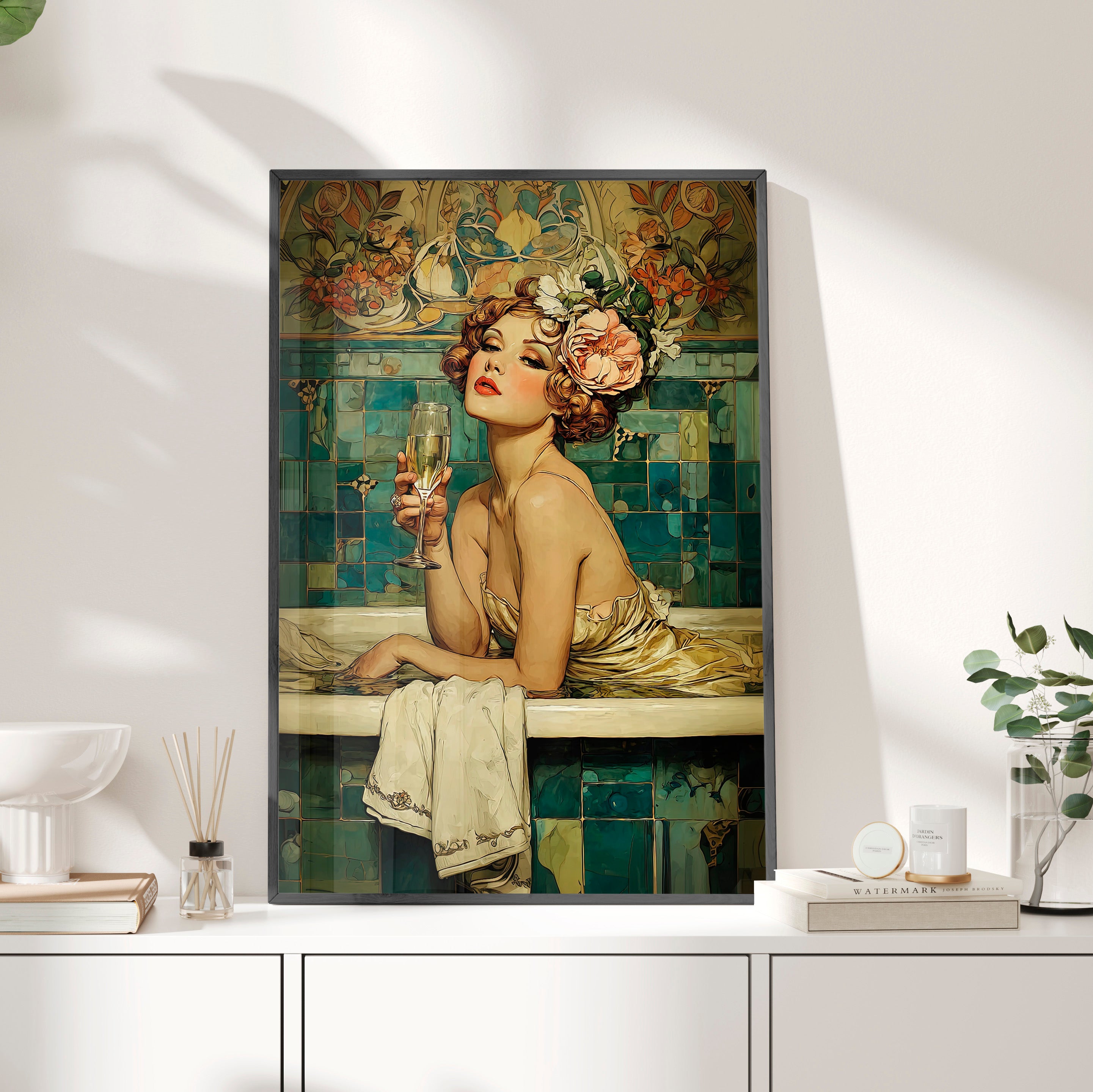 Framed Paper Print - Champagne Bathtub Coquette