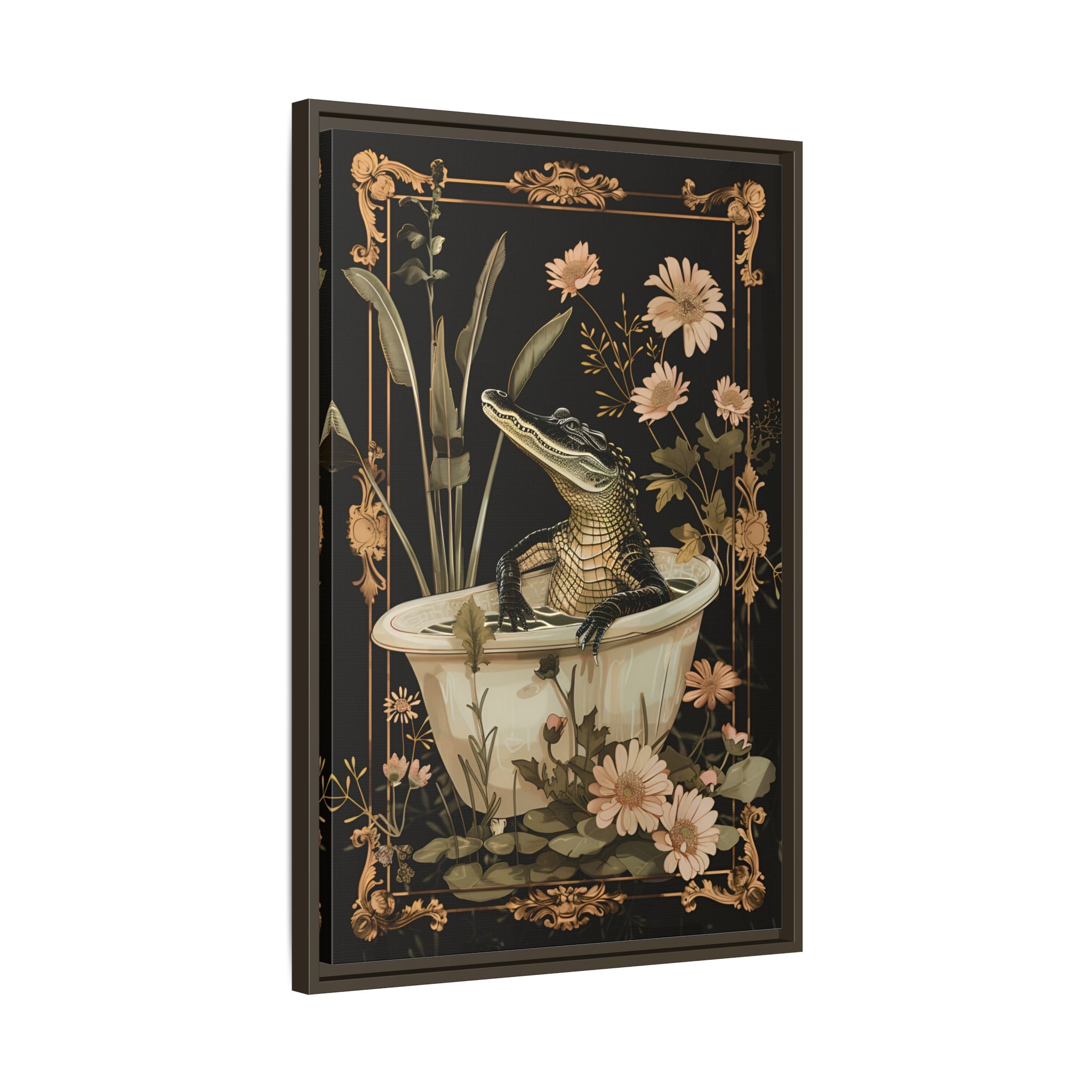 Framed Canvas - Crocodile in Bloom Bath Bliss