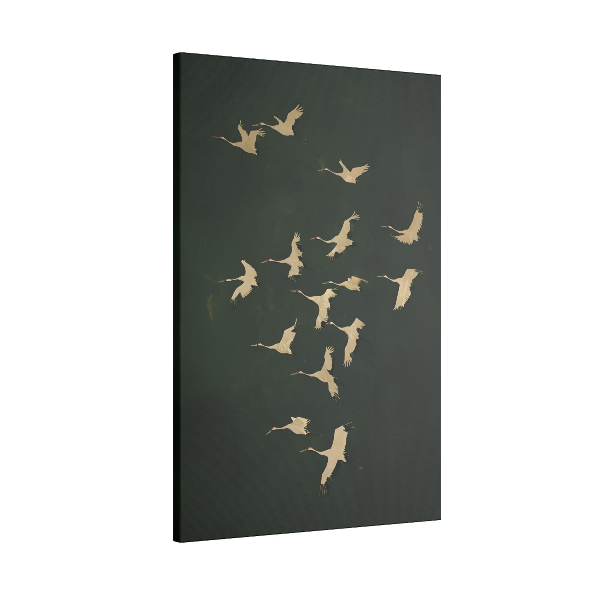 .75" Matte Canvas - Emerald Sky Japanese Cranes