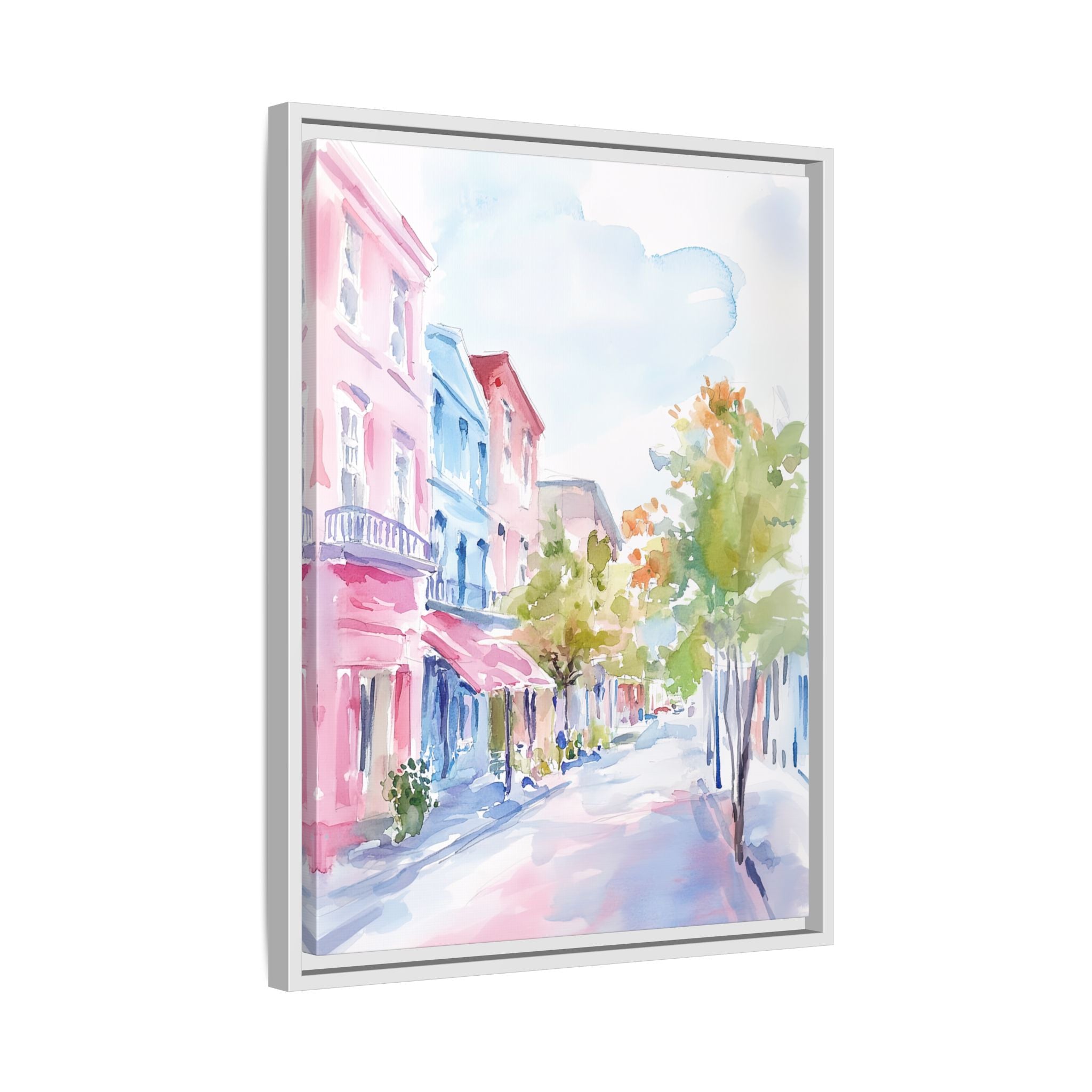 Framed Canvas - Pastel Charleston Street Scene